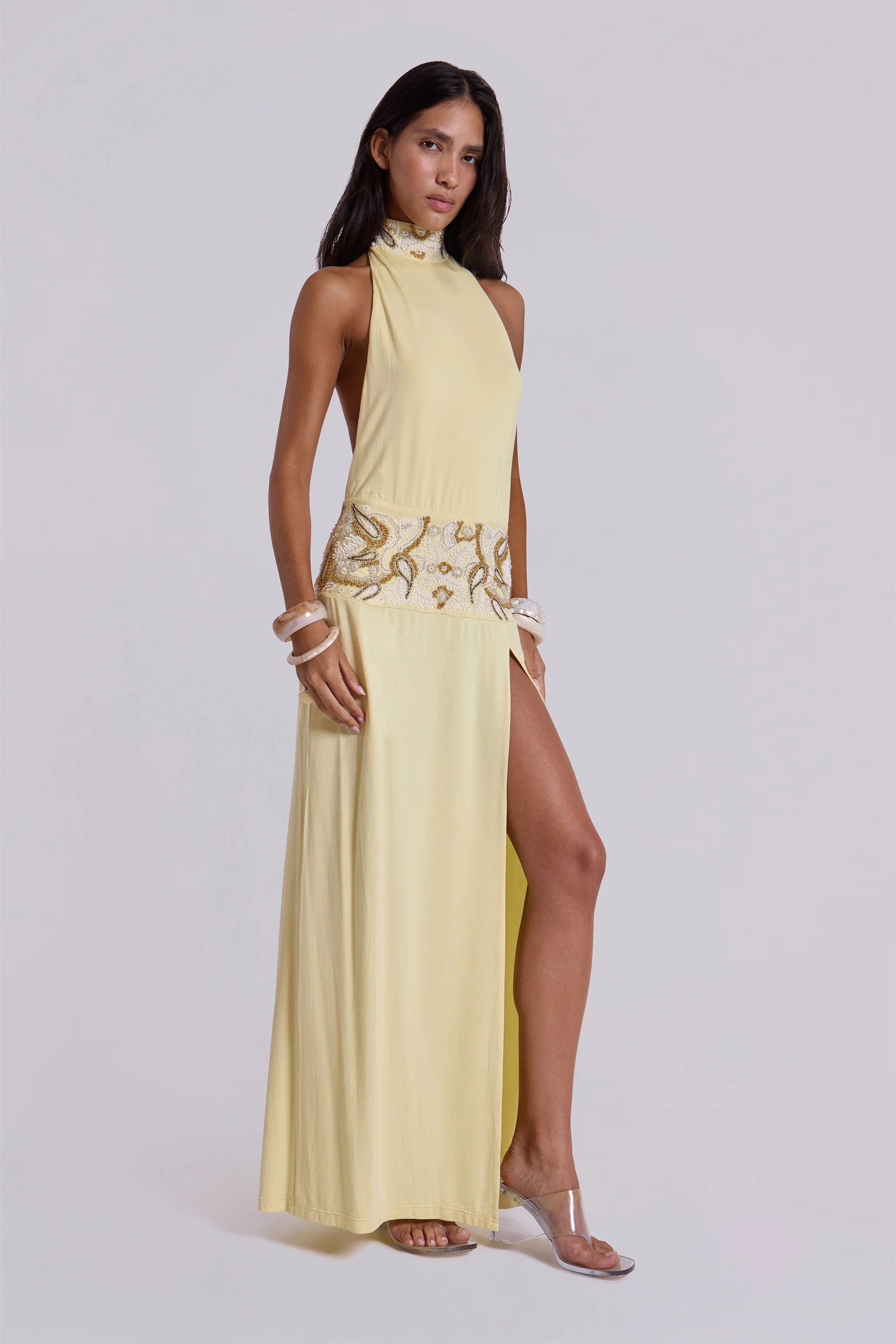 Darya Hand Beaded Backless Maxi Dress in Butter - Image 5