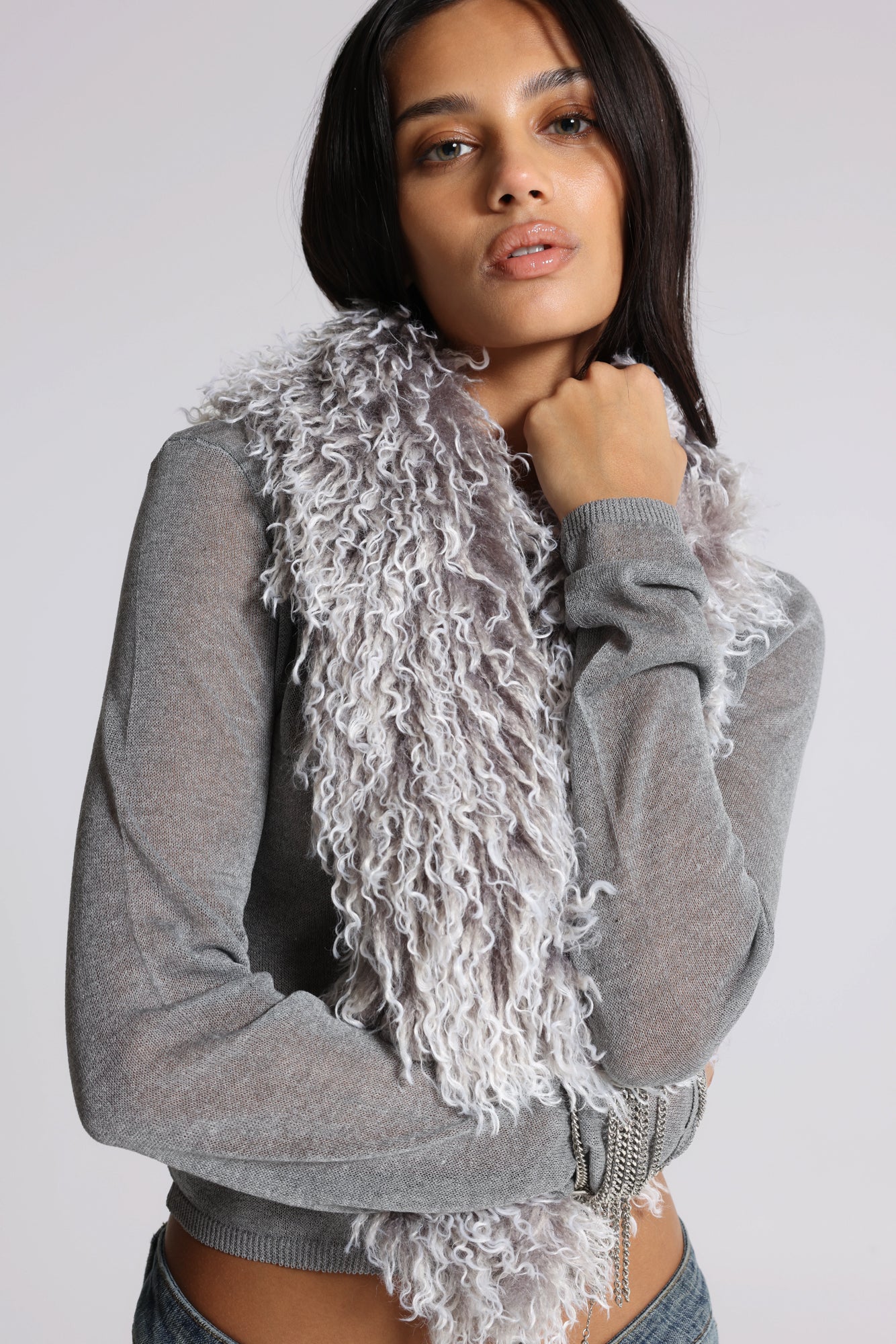 Elune Faux Mongolian Fur Knit Cardigan - Image 4