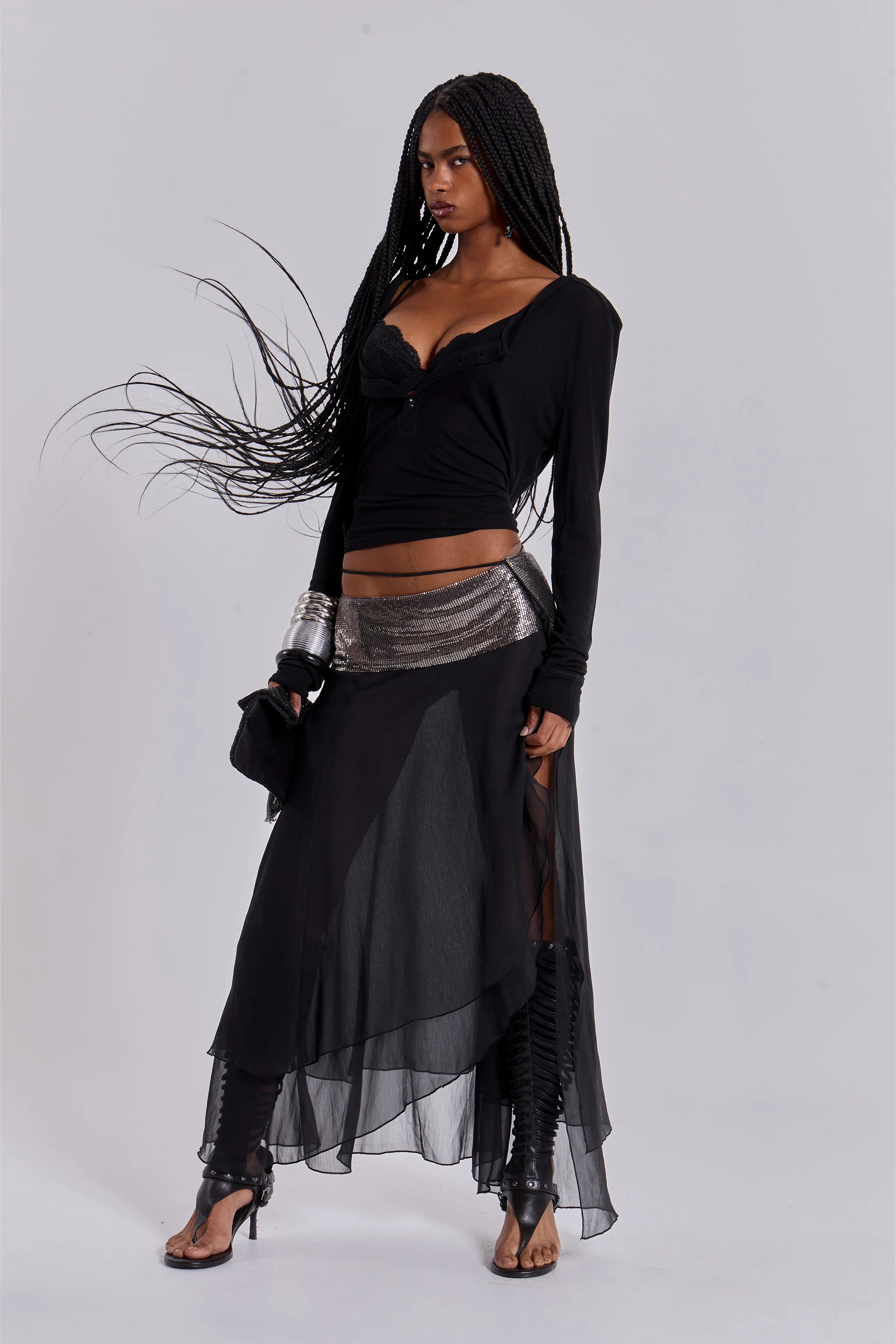 Evodia Chainmail Chiffon Wrap Skirt - Image 3