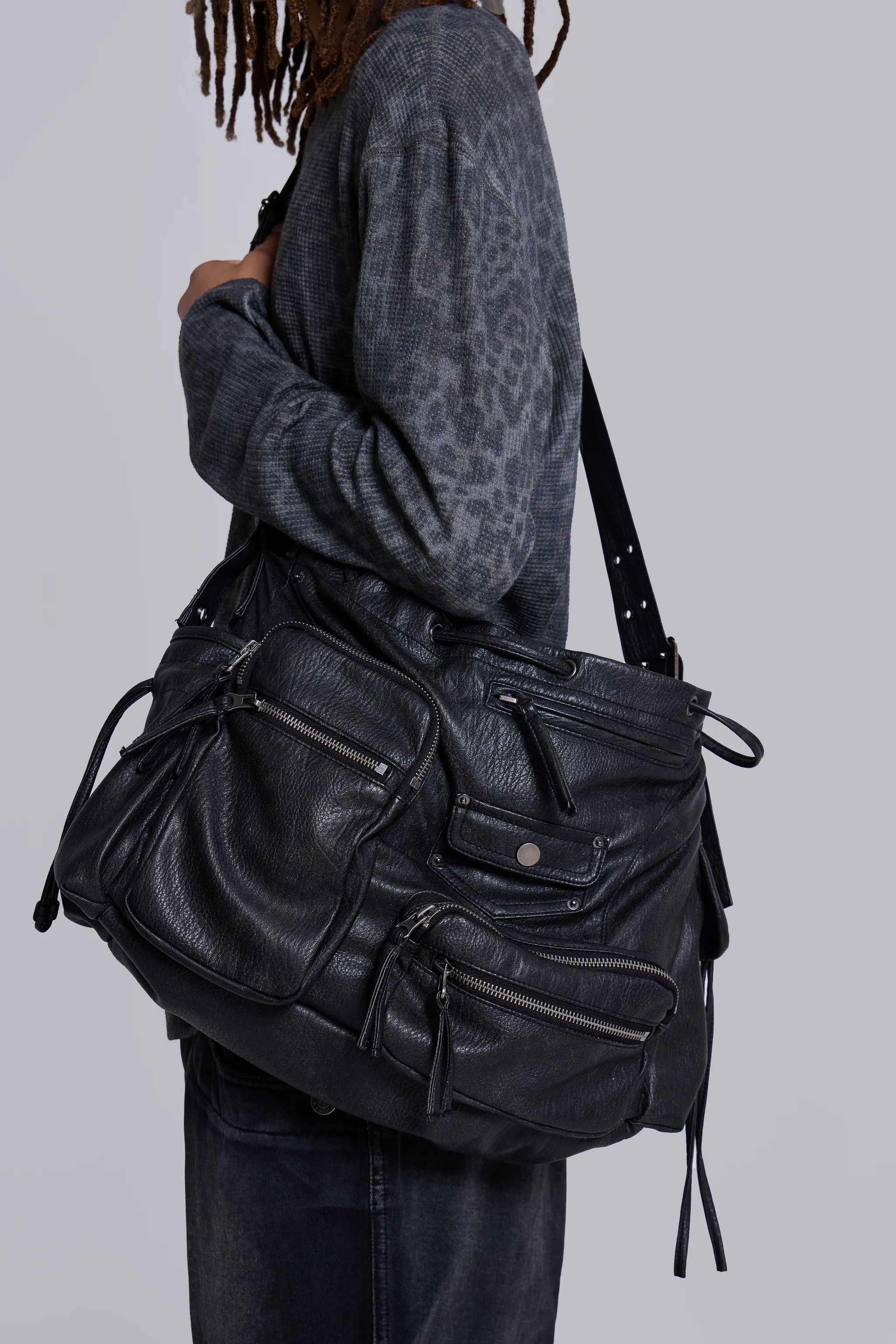 Faux Leather Utility Satchel - Image 5