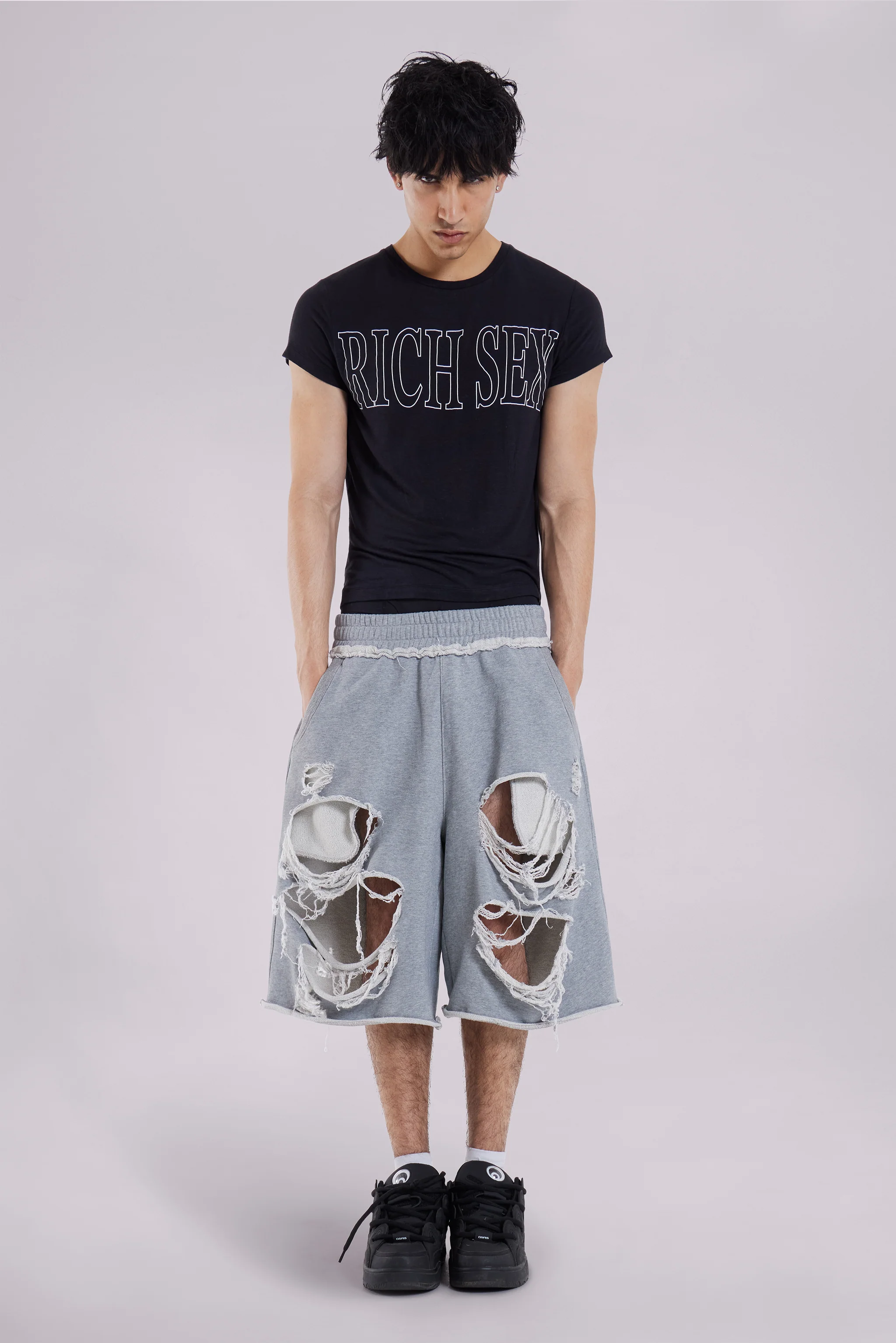 Grey Distressed Monster Shorts - Image 3