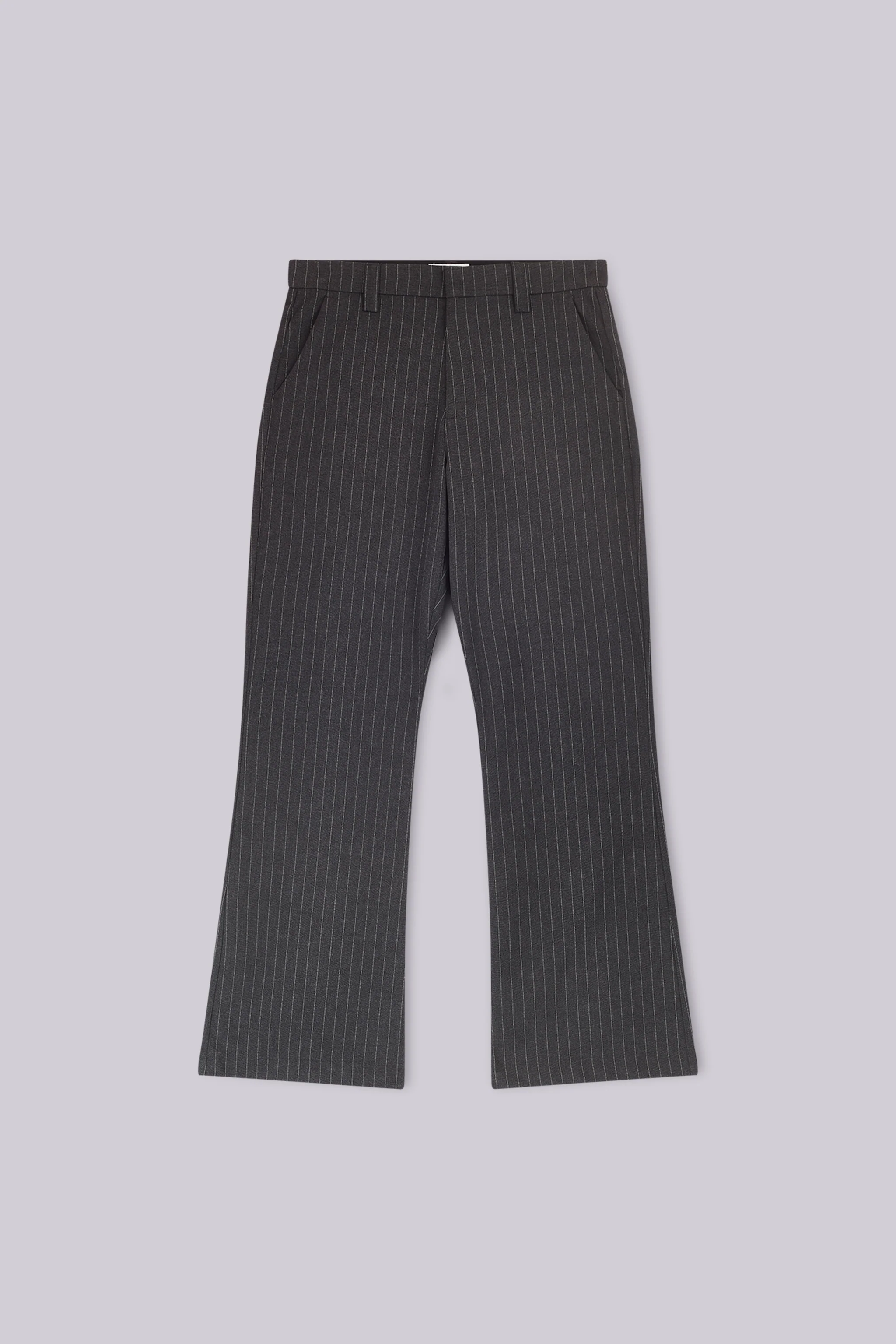 Grey Pinstripe Stacked Bootcut Suit Pants - Image 2