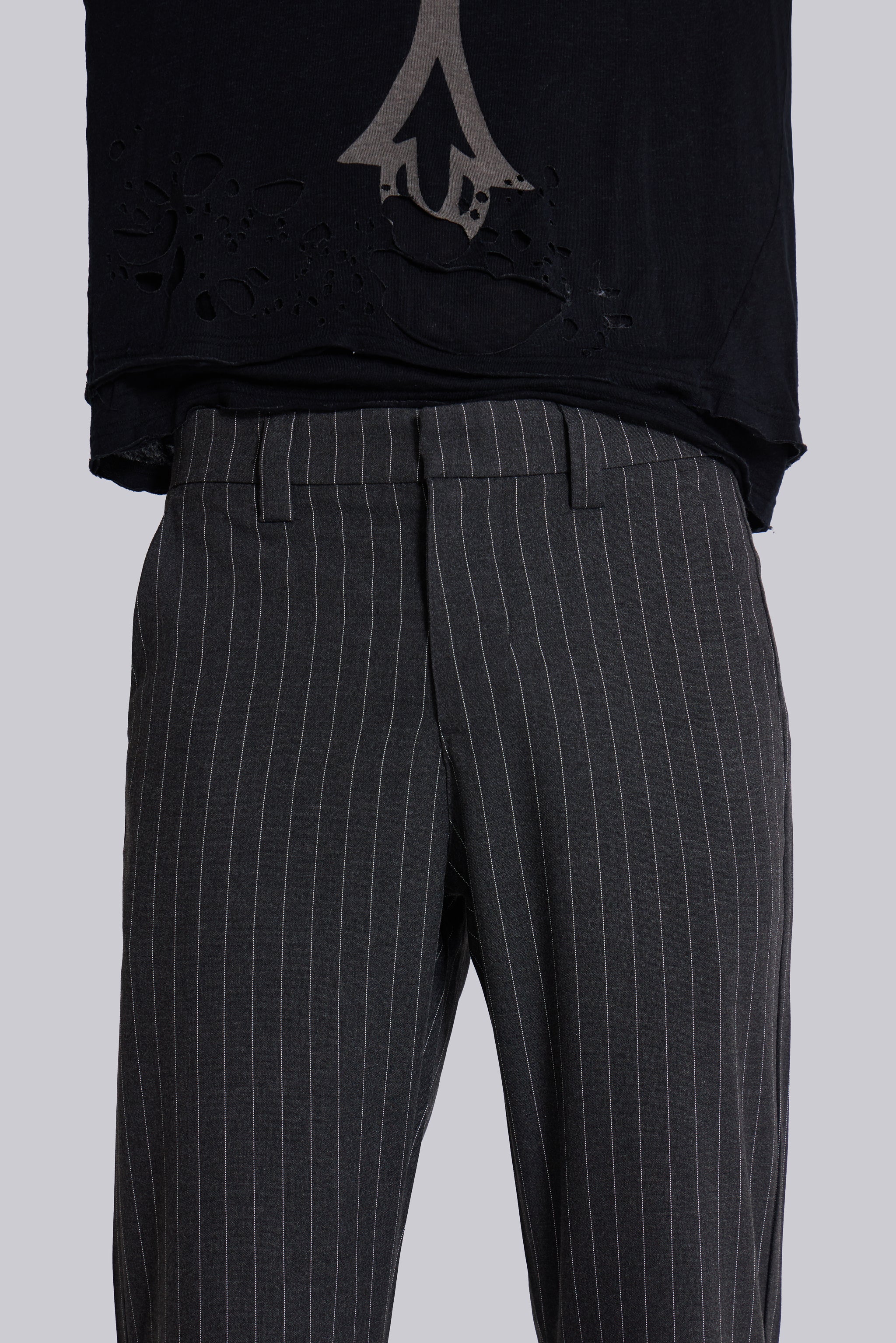 Grey Pinstripe Stacked Bootcut Suit Pants - Image 6