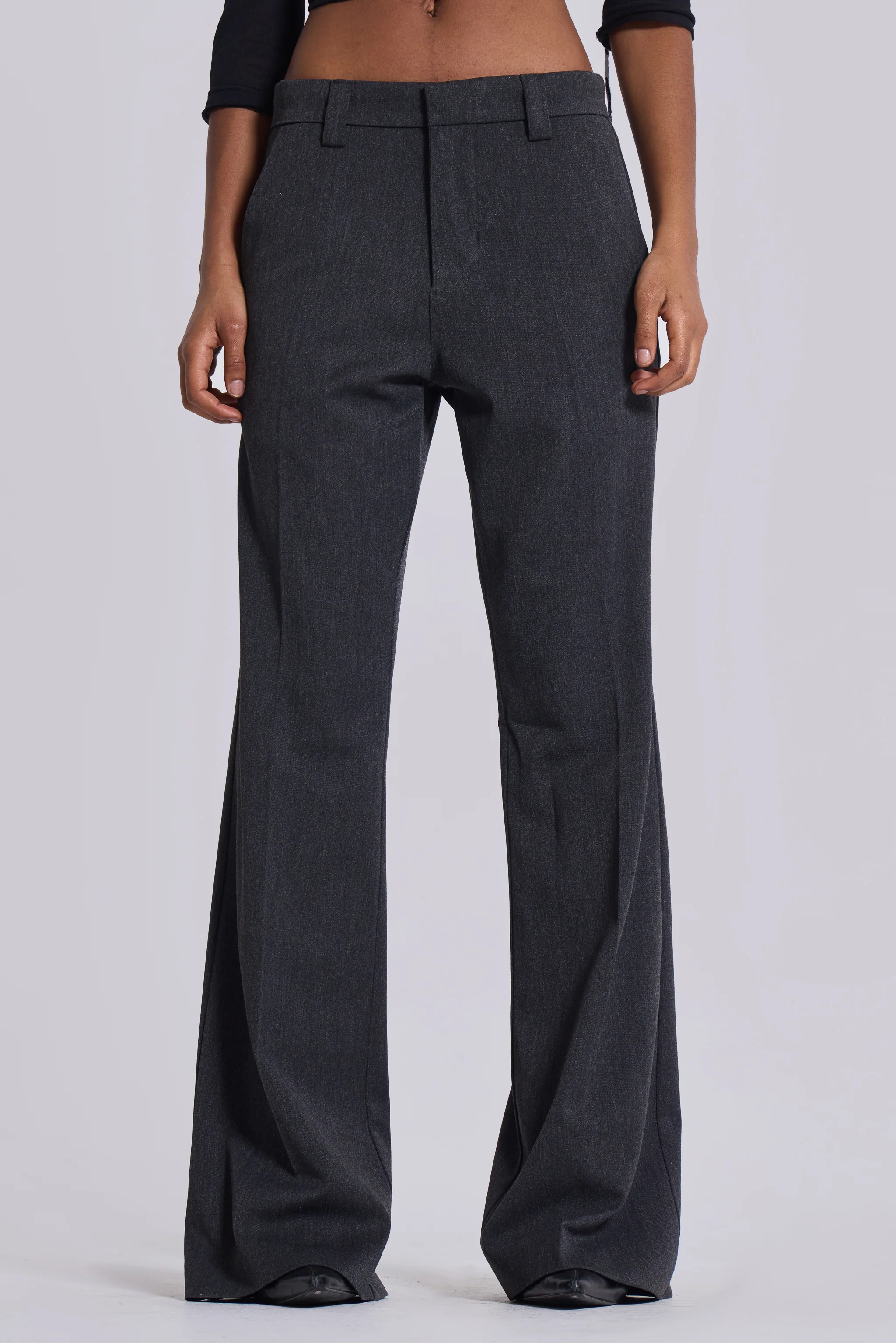 Grey Stacked Bootcut Suit Pants - Image 2