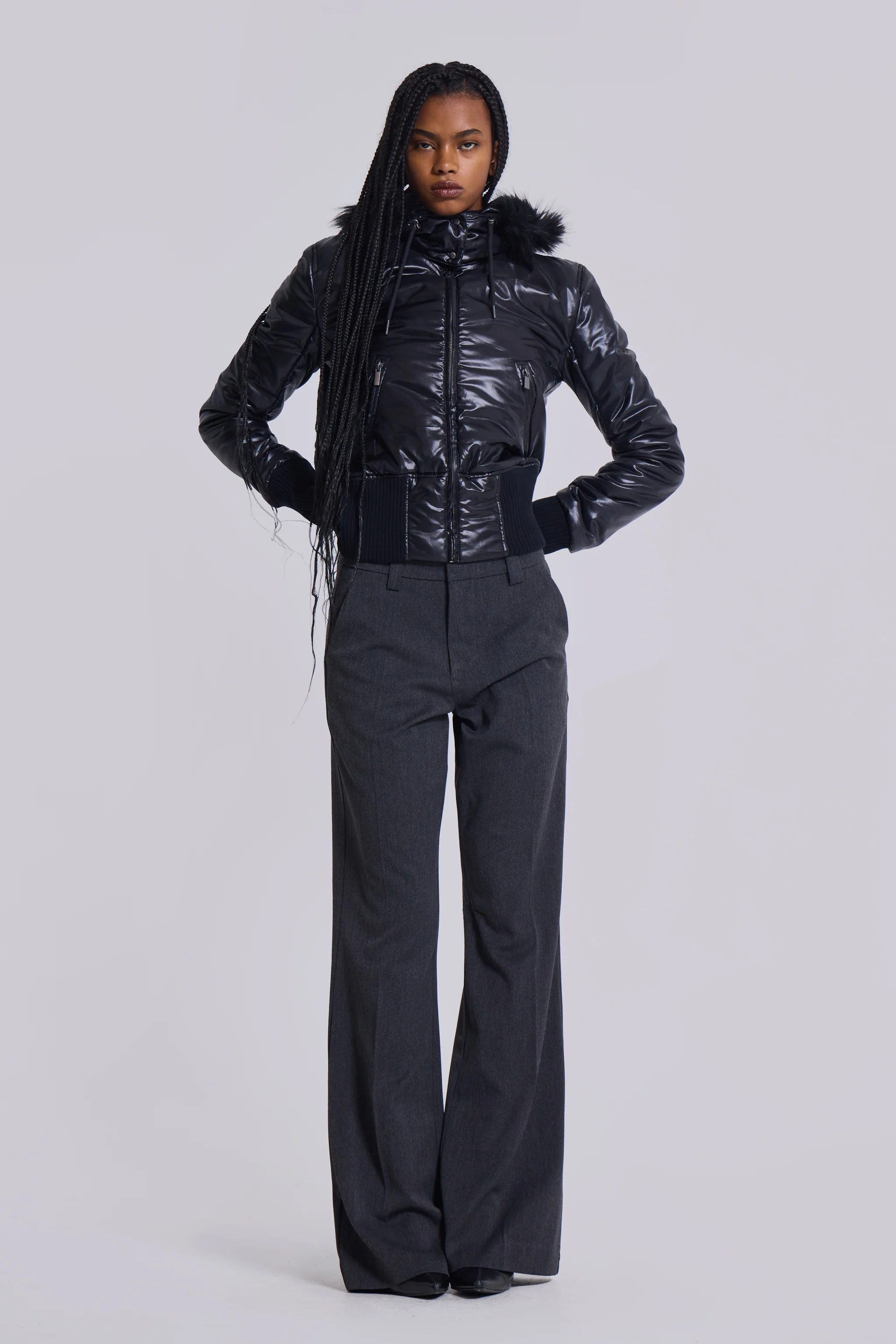 Grey Stacked Bootcut Suit Pants - Image 5
