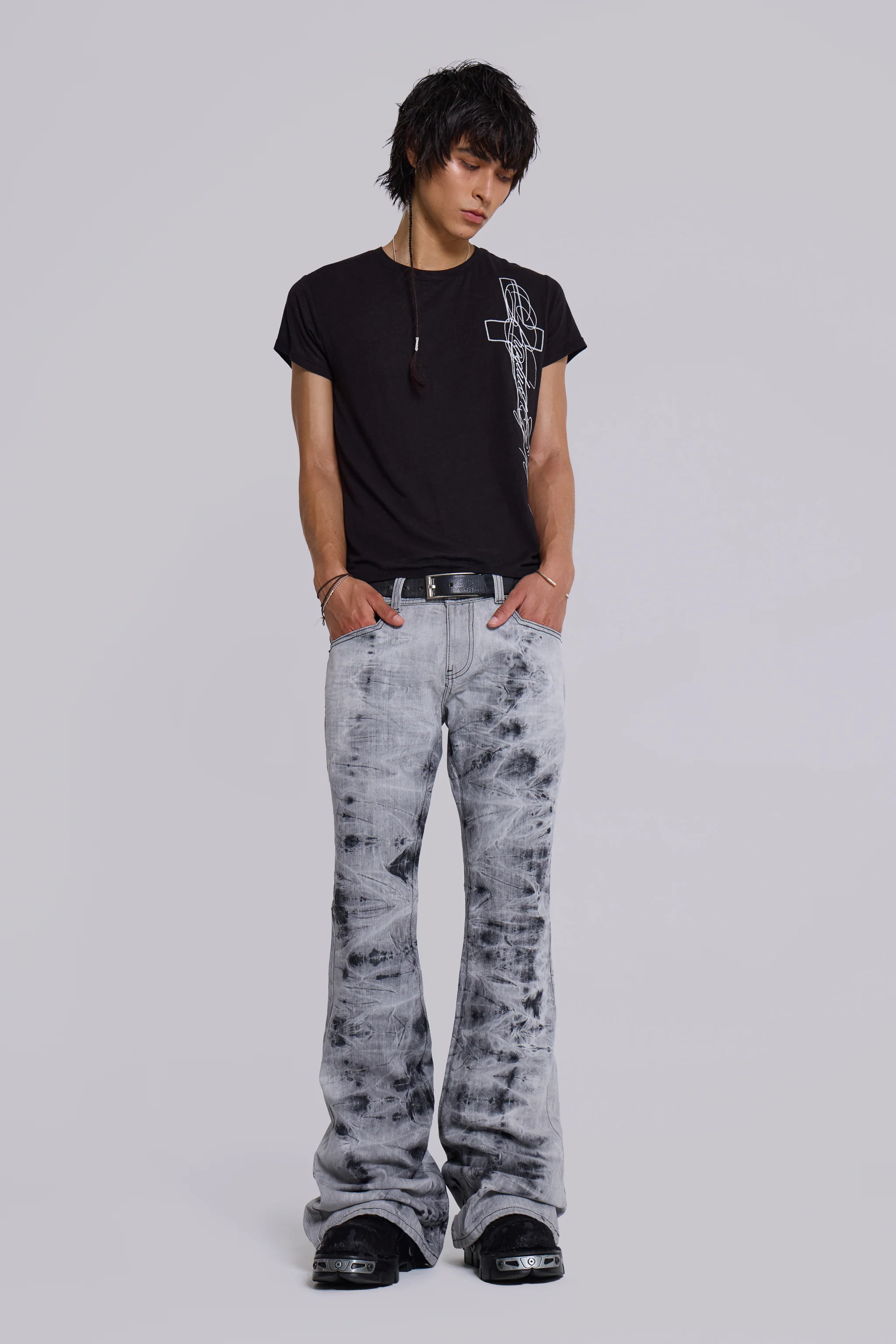 Grey Tie Dye Drift Bootcut Jeans - Image 12