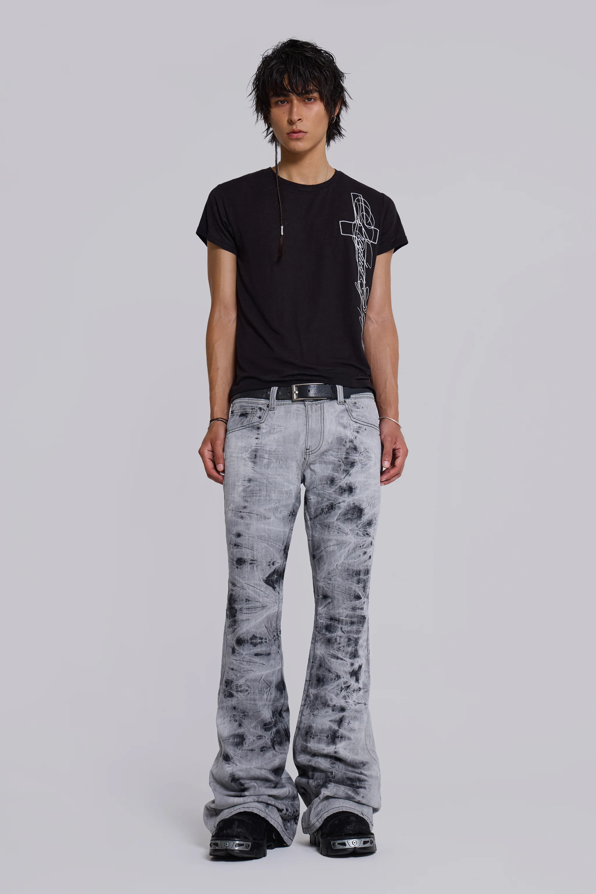 Grey Tie Dye Drift Bootcut Jeans - Image 3