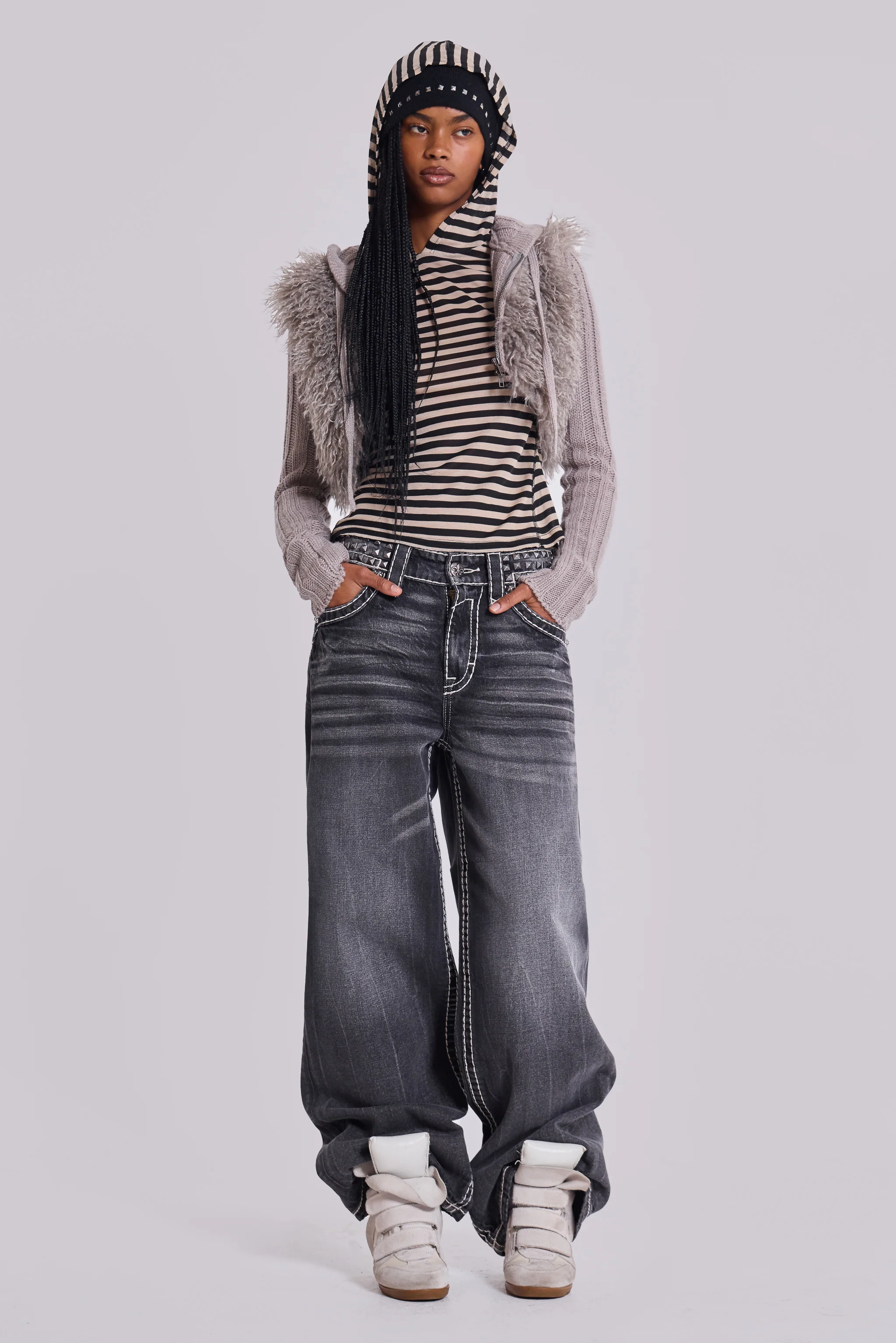 Haka Mongolian Faux Fur Knit Shrug in Grey - Image 11