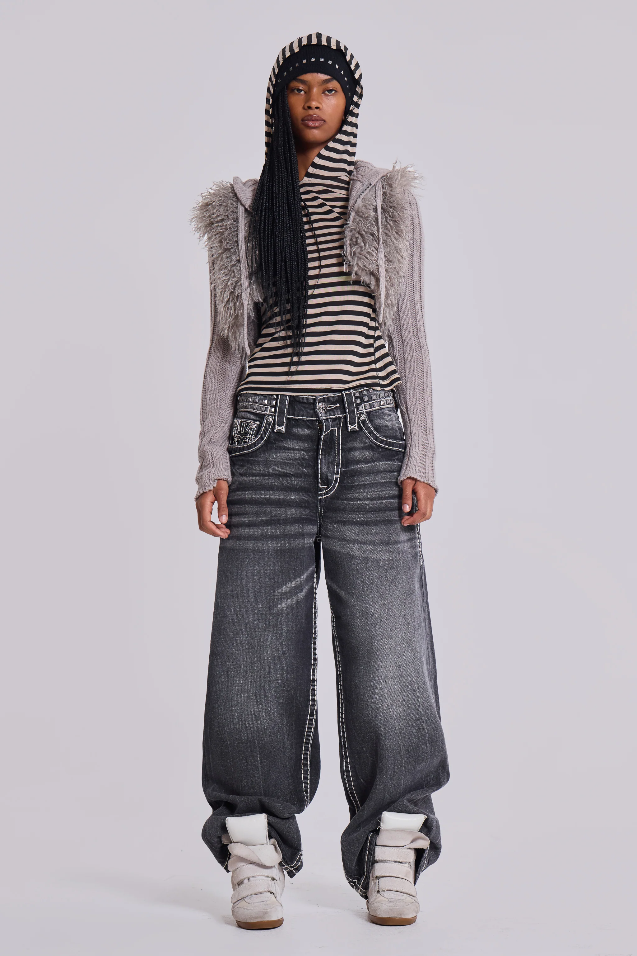 Haka Mongolian Faux Fur Knit Shrug in Grey - Image 12