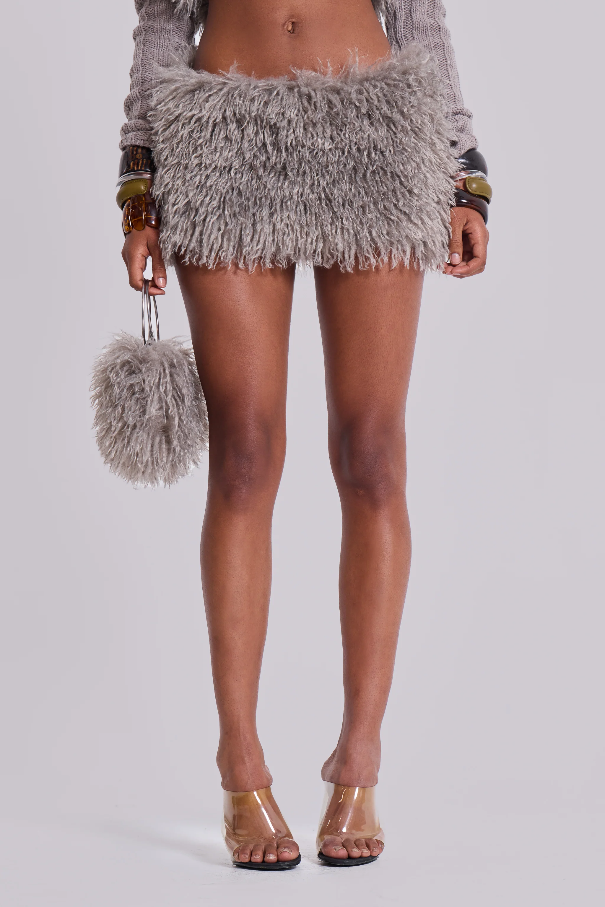 Haka Mongolian Faux Fur Mini Skirt in Grey - Image 6
