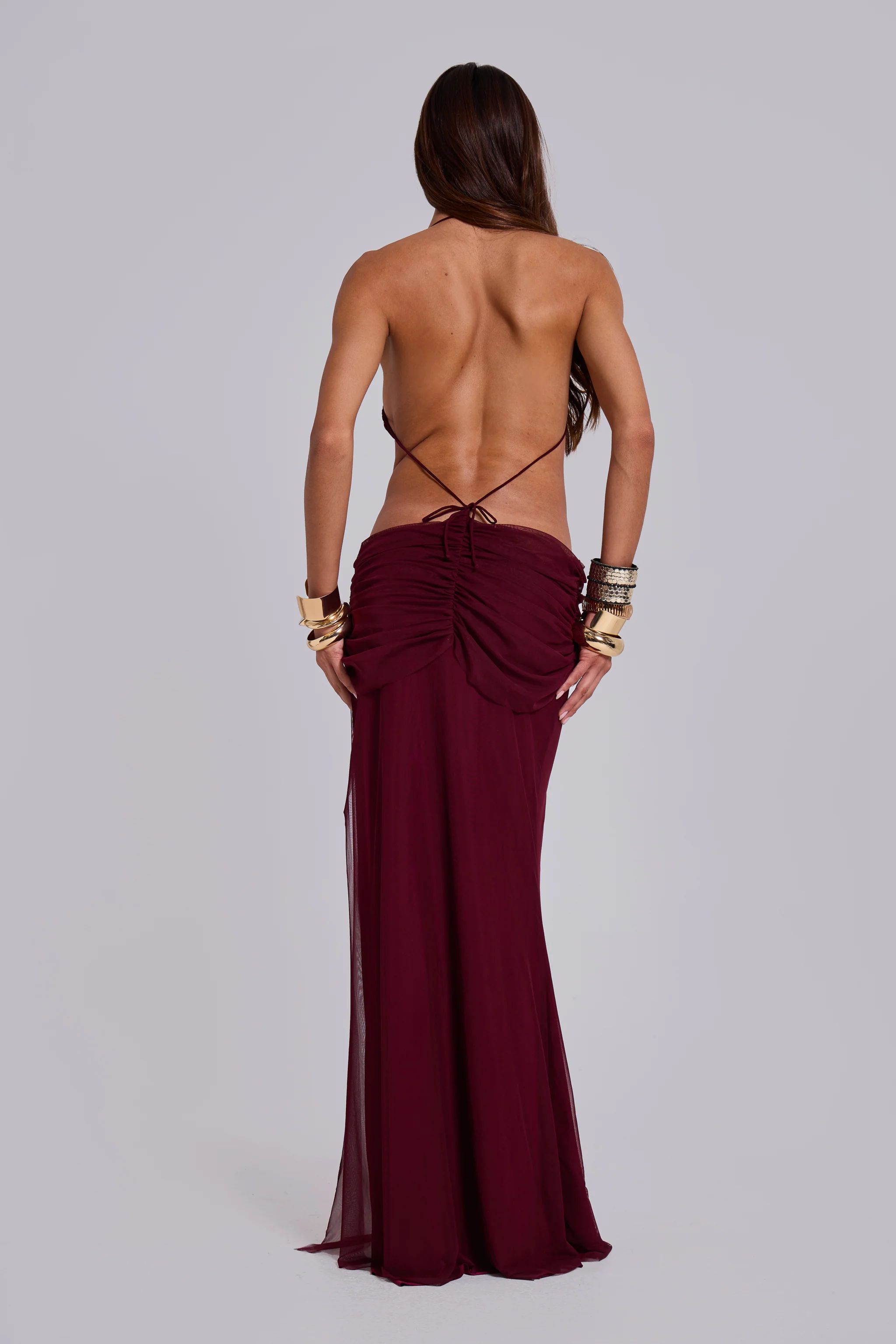 Hesperia Draped Maxi Dress in Burgundy - Image 5