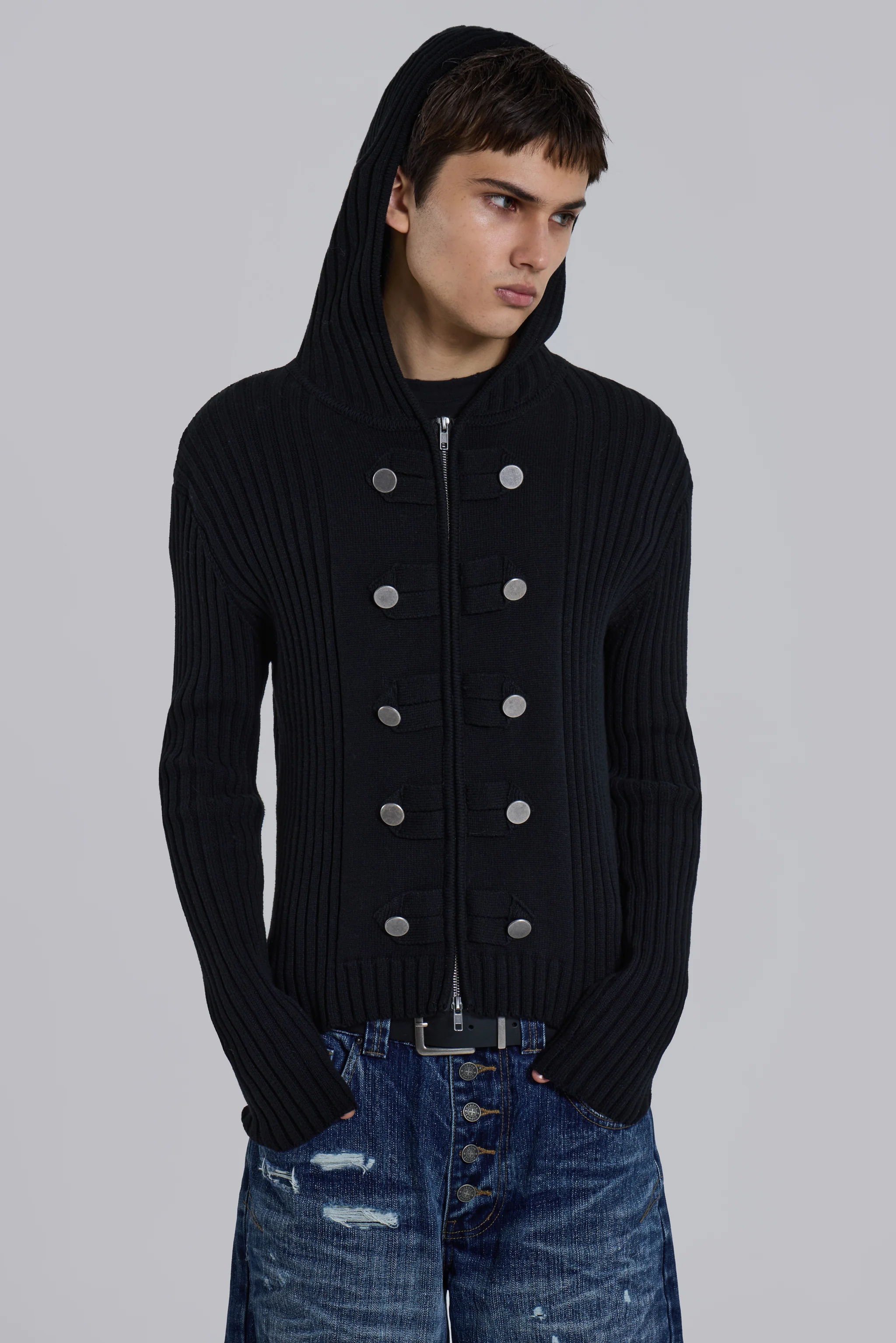 Hooded Military Knit Jumper - Image 6