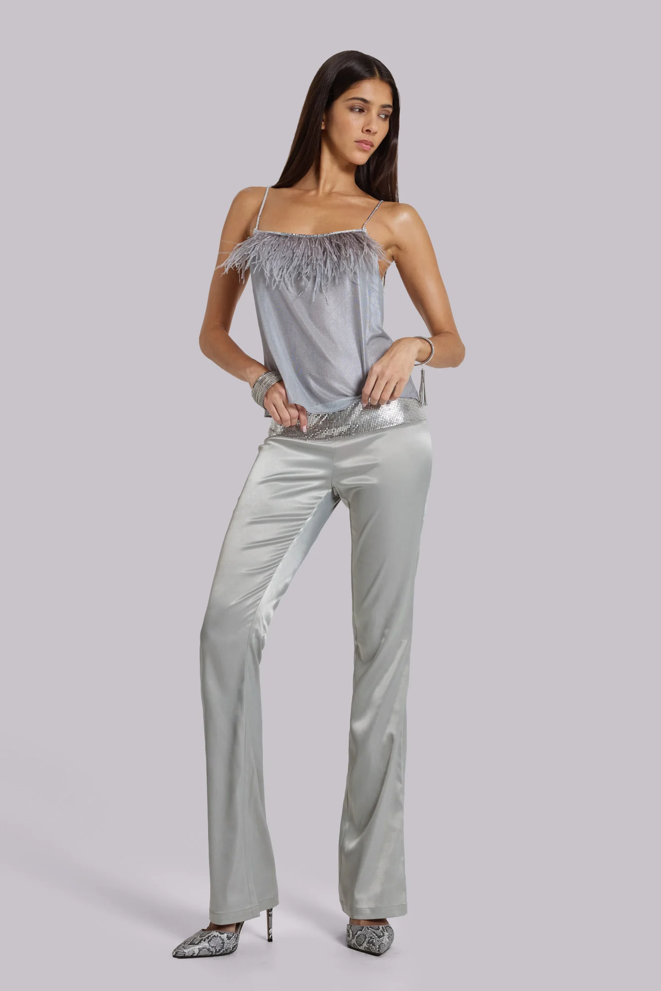Ilira Metallic Sheer Top with Feathers - Image 8