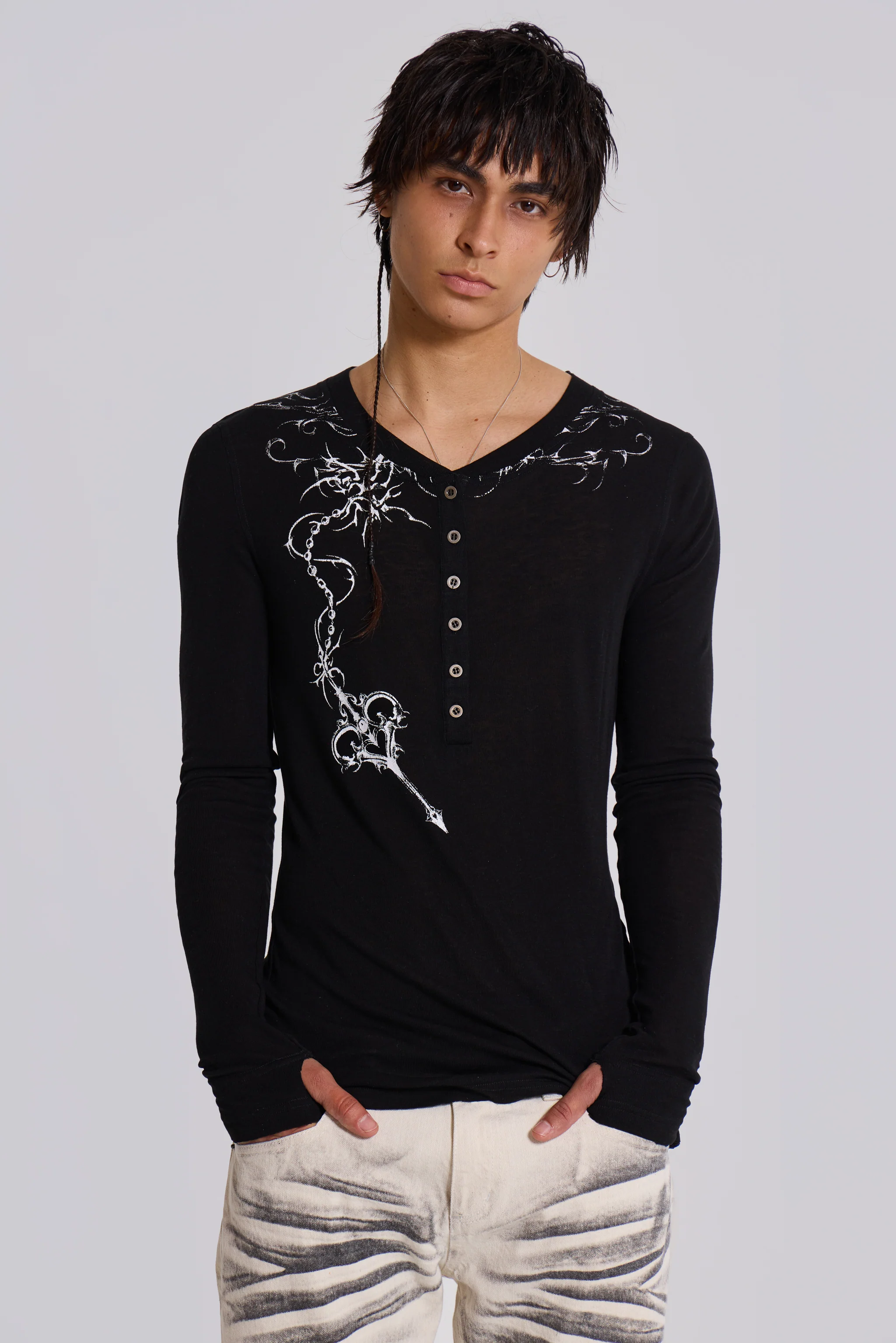 Ines Black Henley Top - Image 5
