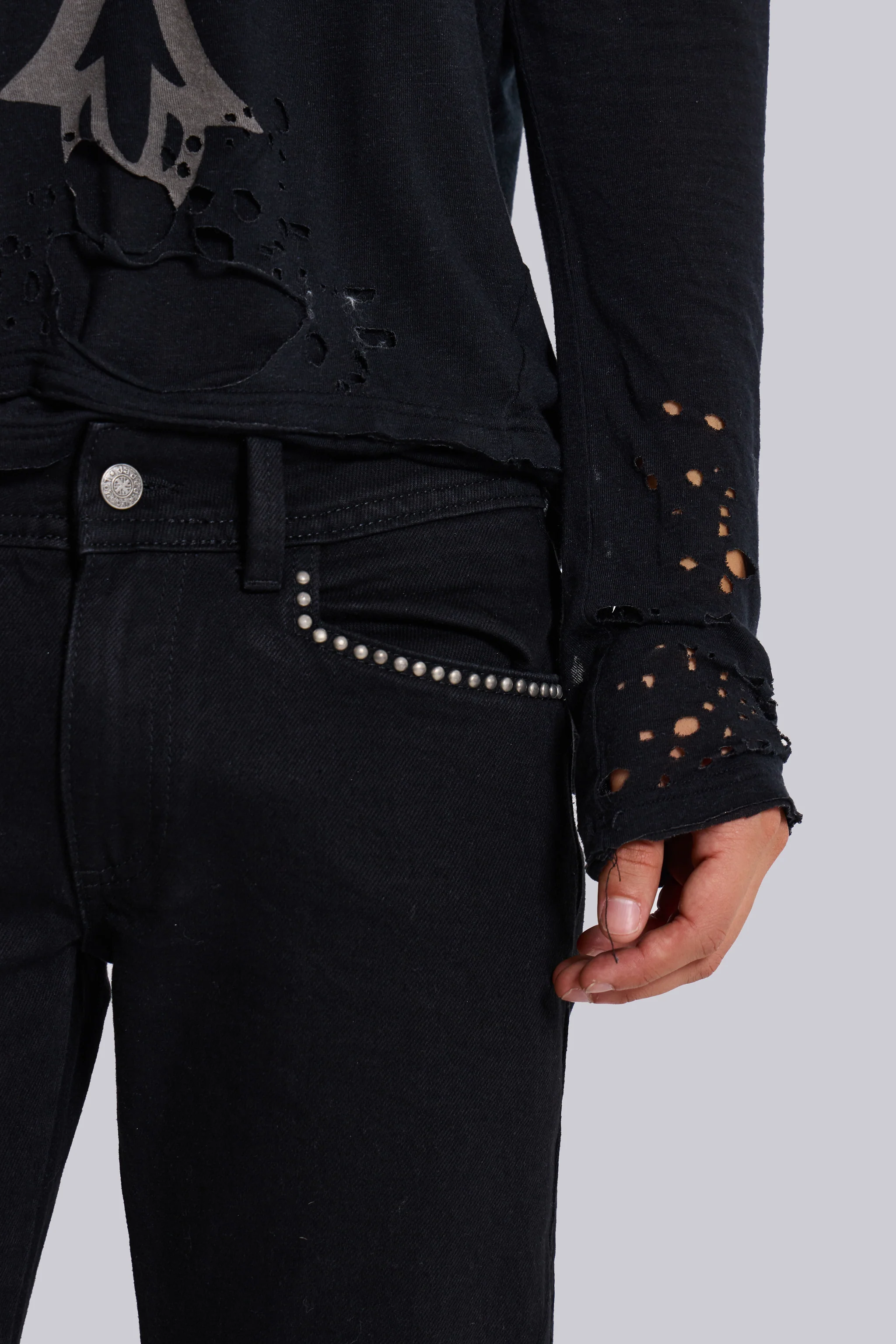 Jet Black Studded Drift Bootcut Jeans - Image 7