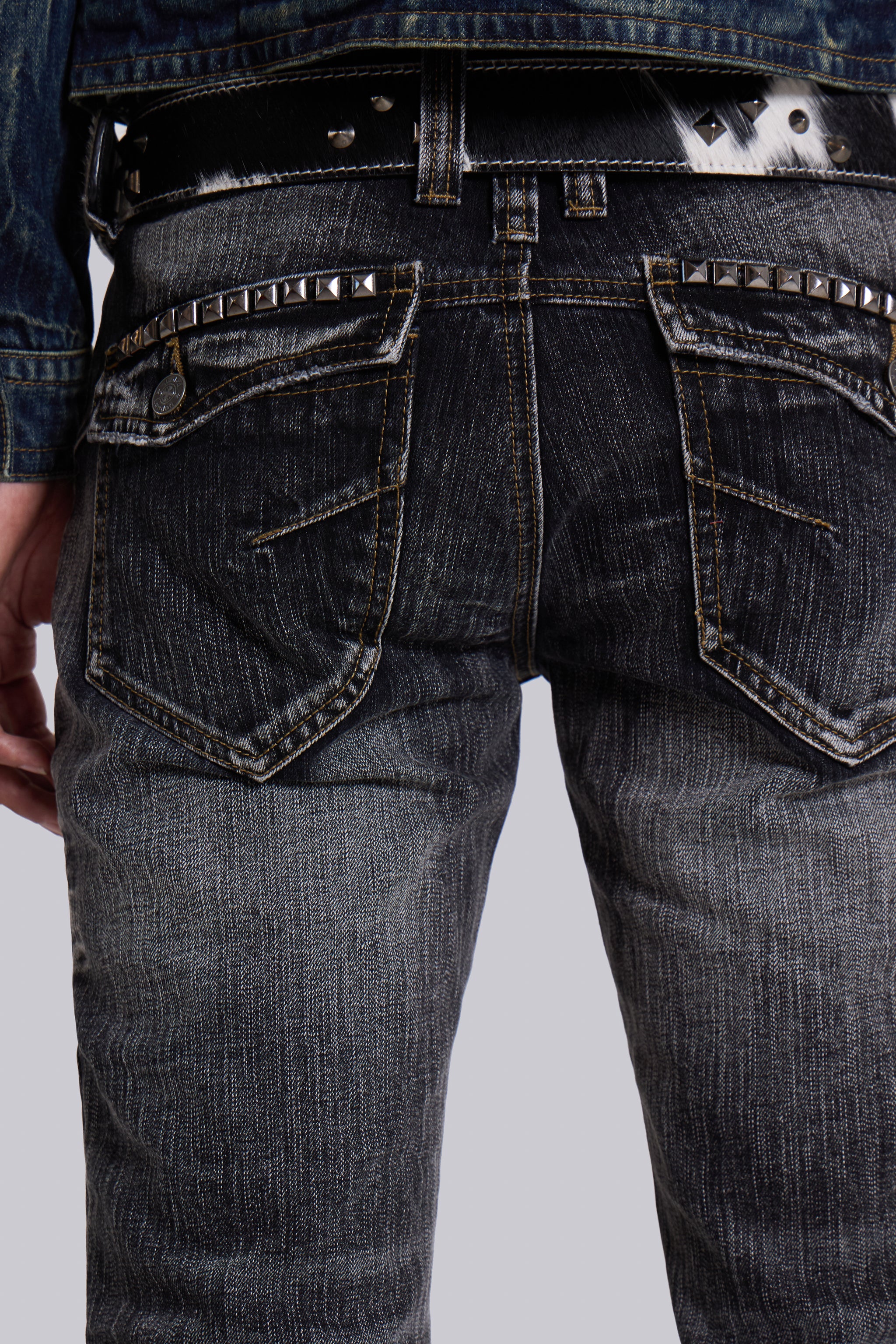 Washed Black Laced Flared Jeans - Image 11