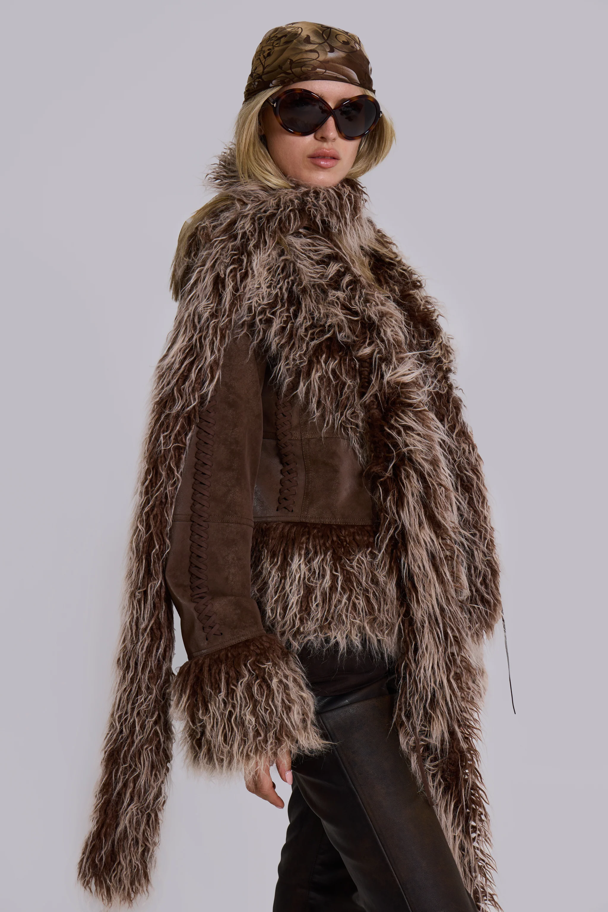 Leonie Faux Mongolian Fur Scarf in Brown - Image 4