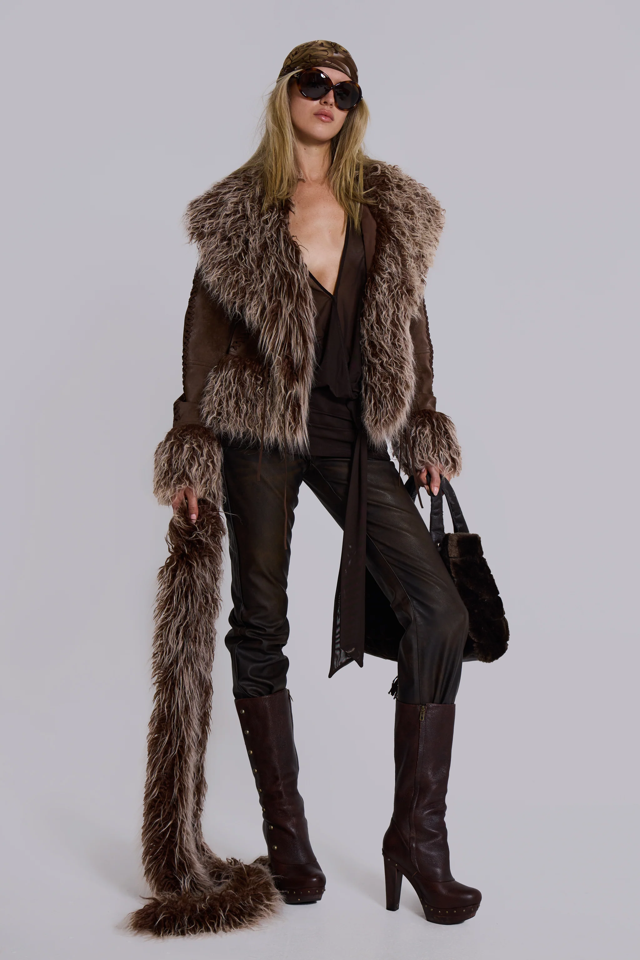 Leonie Faux Mongolian Fur Scarf in Brown - Image 6