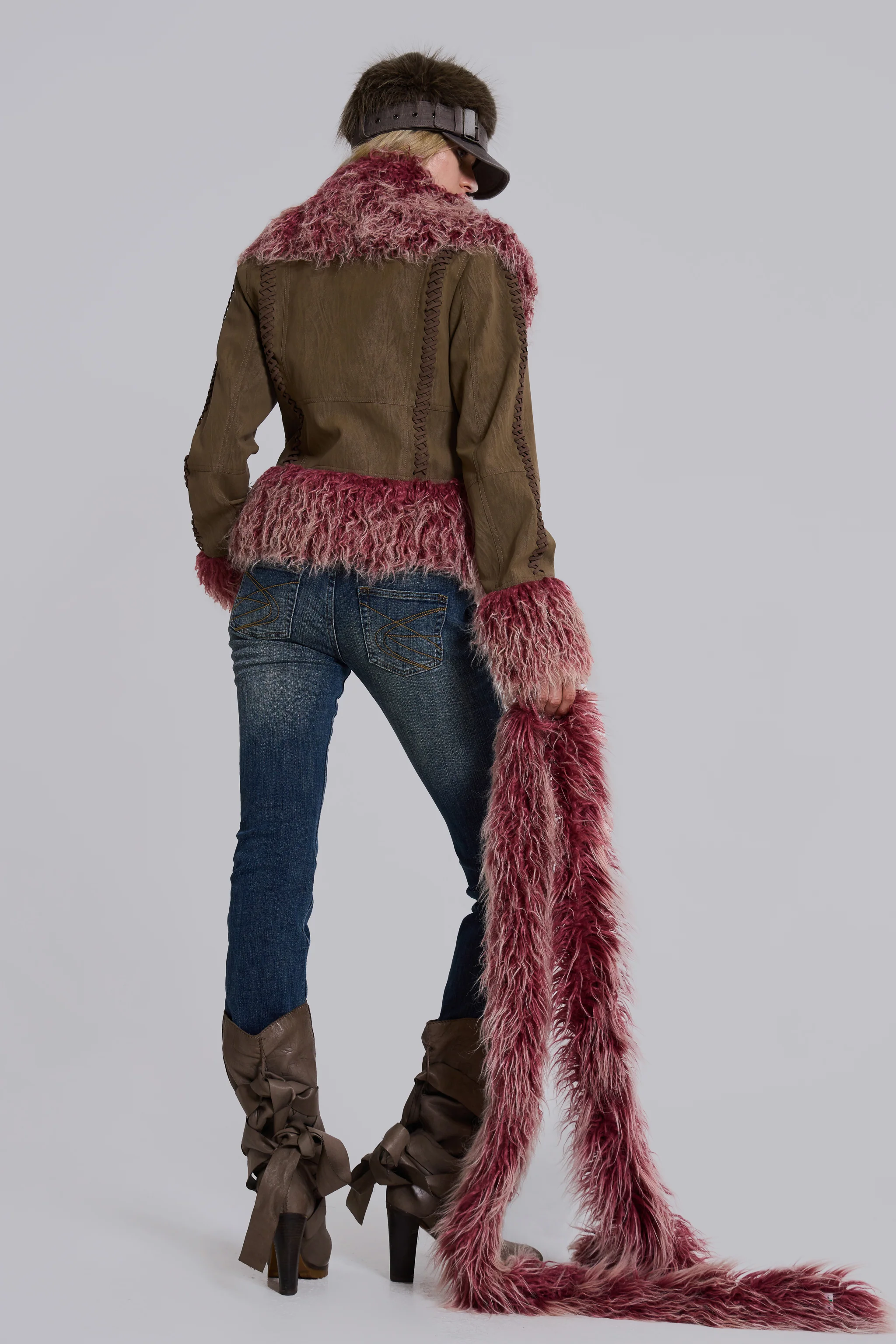 Leonie Faux Mongolian Fur Scarf in Quartz - Image 6