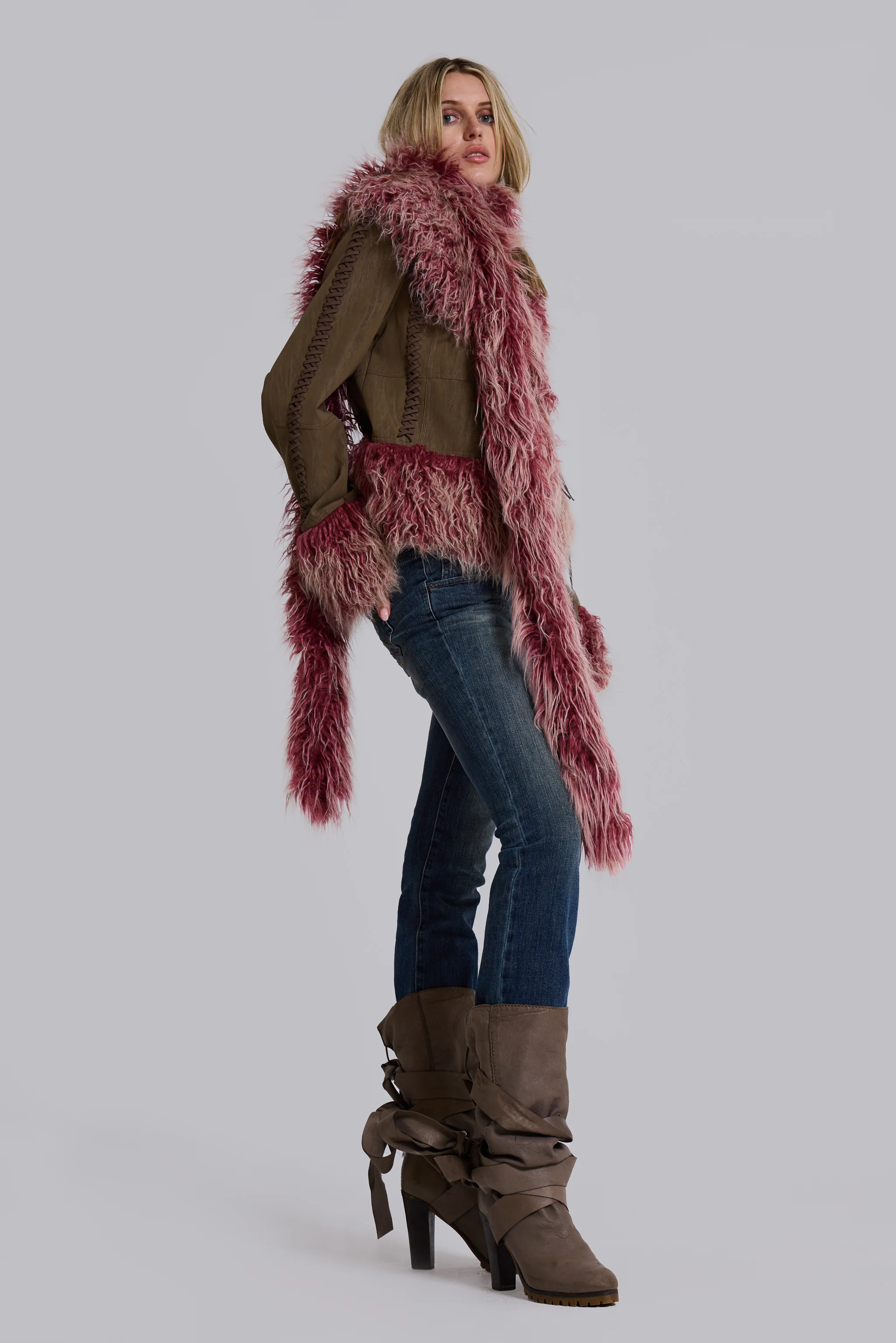 Leonie Faux Mongolian Fur Scarf in Quartz - Image 7