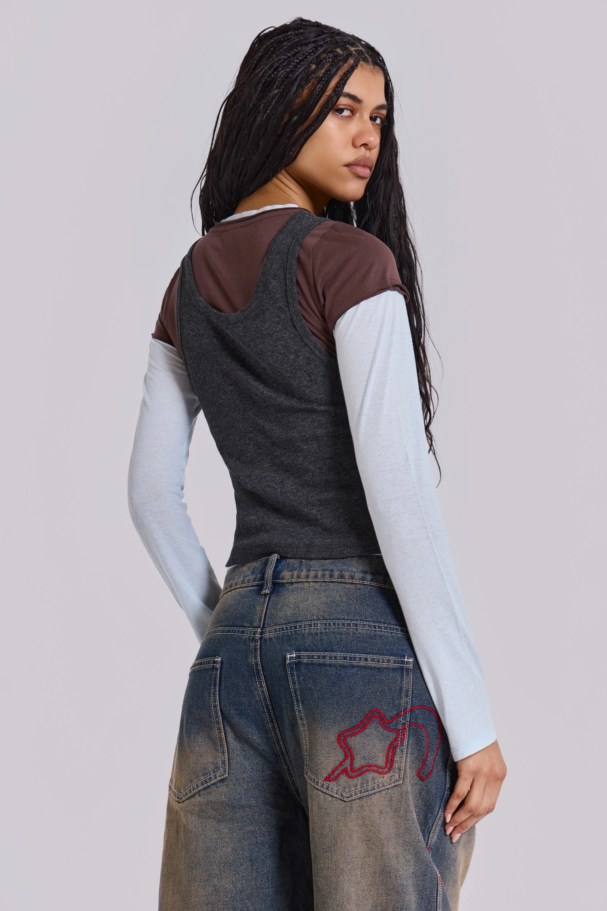 Lexie Triple Layer Long Sleeve Top in Grey - Image 3