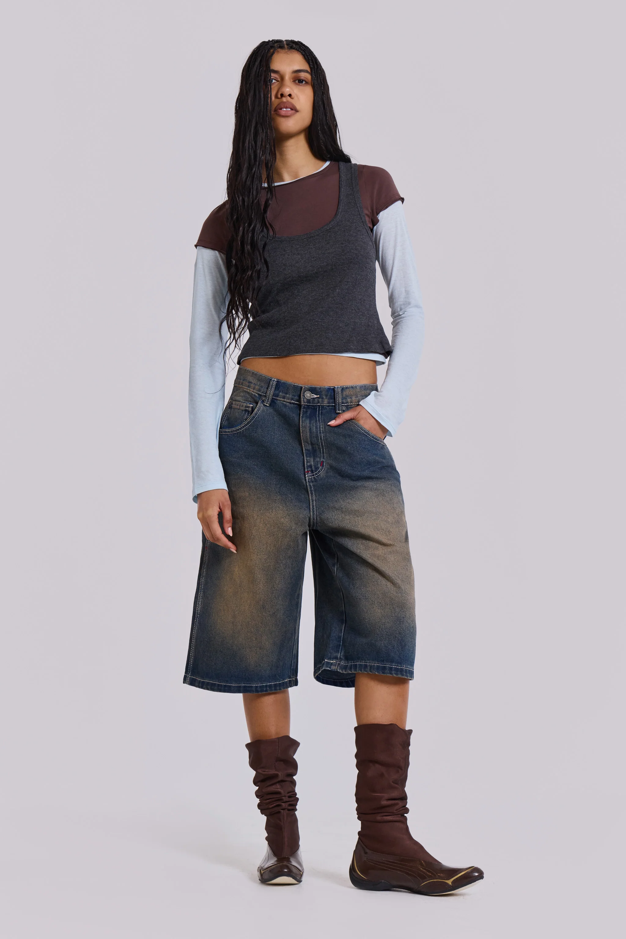 Lexie Triple Layer Long Sleeve Top in Grey - Image 4