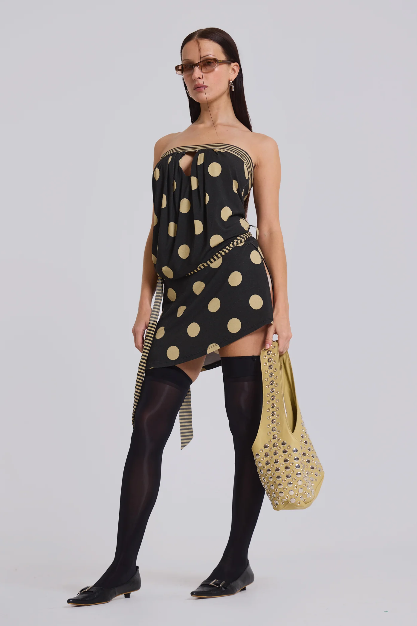 Lola Strapless Mini Dress in Polkadot Stripe - Image 9