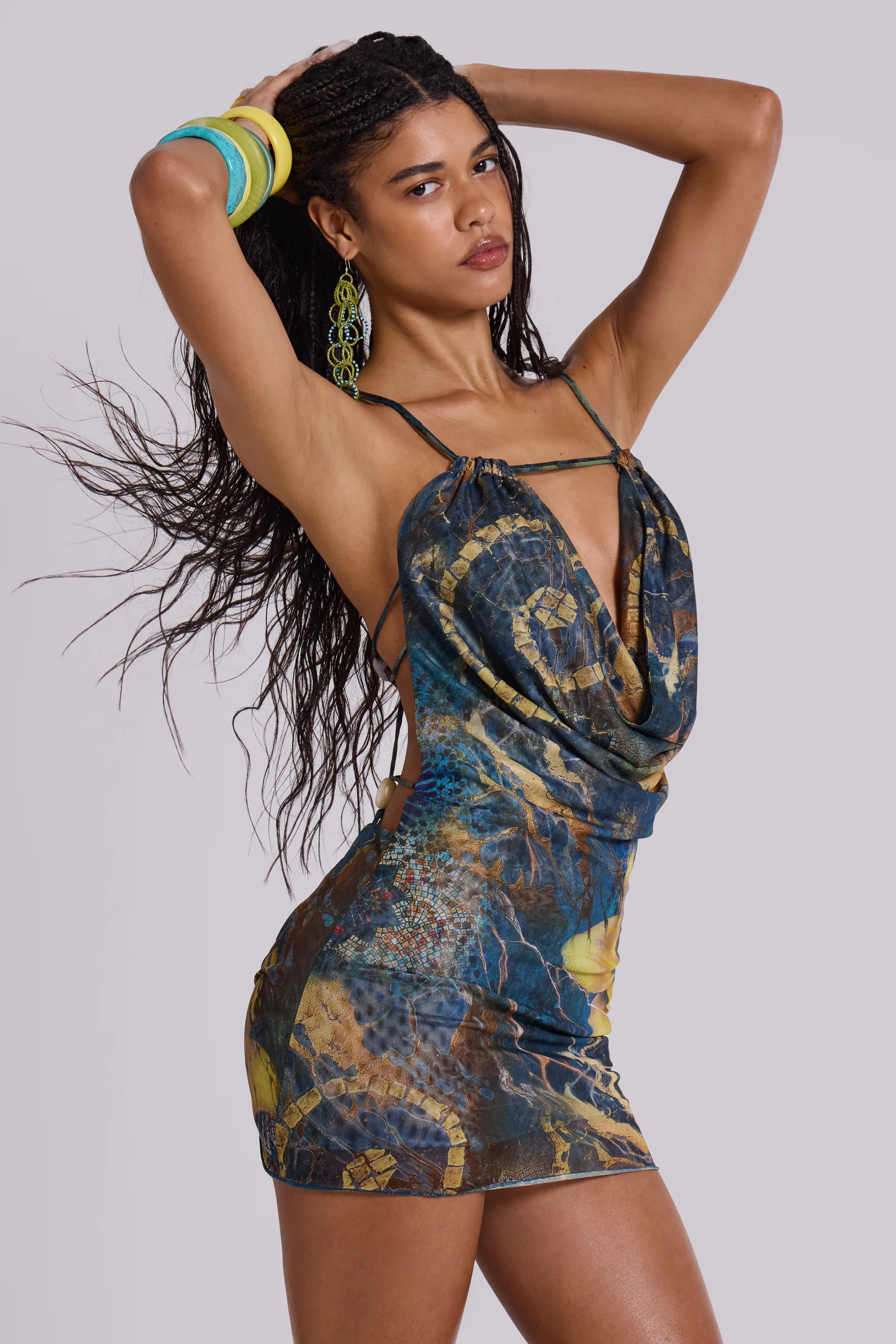 Luiza Mesh Beaded Backless Mini Dress - Image 2