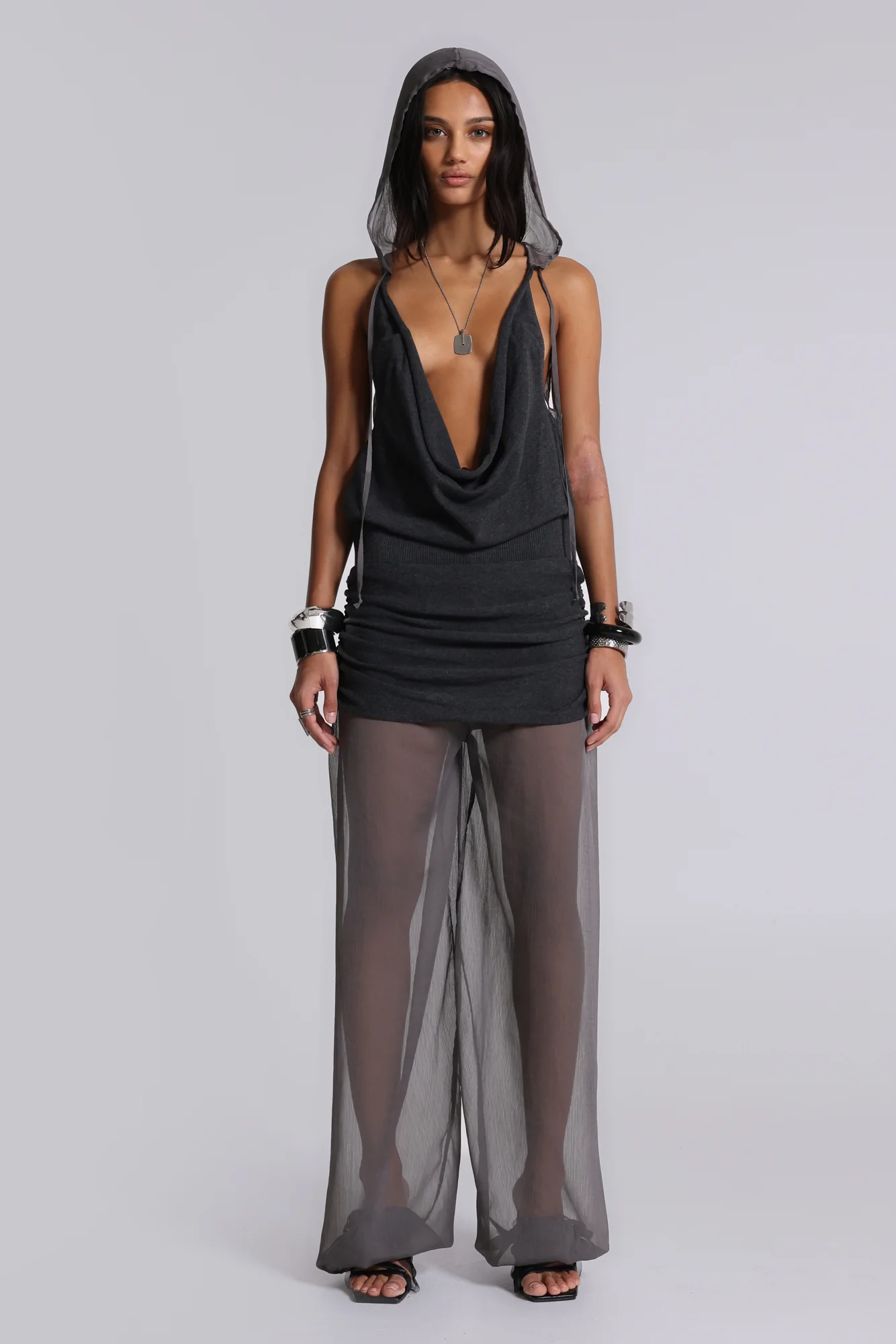 Lurien Backless Hooded Chiffon Knit Top - Image 8
