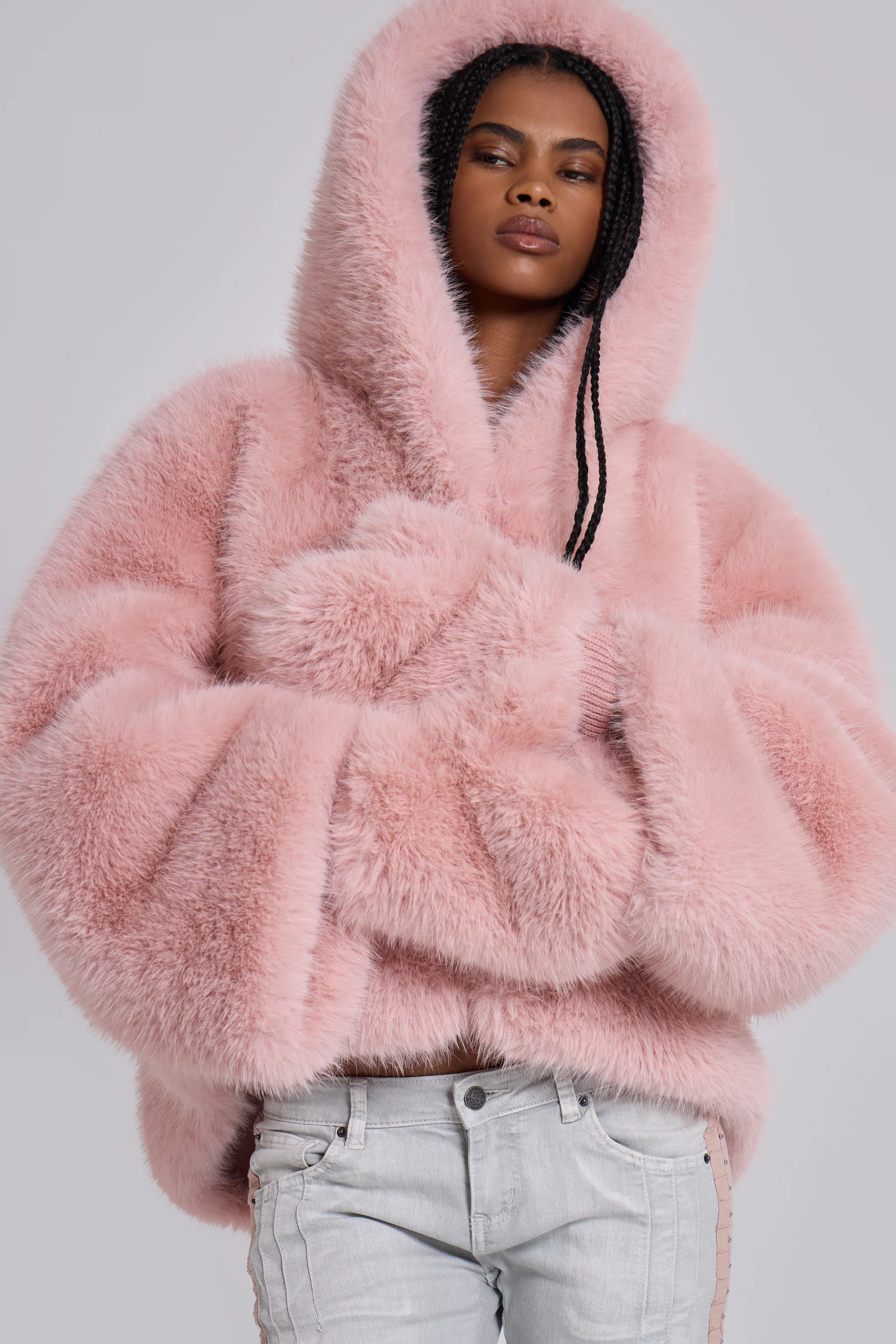 Mara Faux Fur Gloves in Pink - Image 3