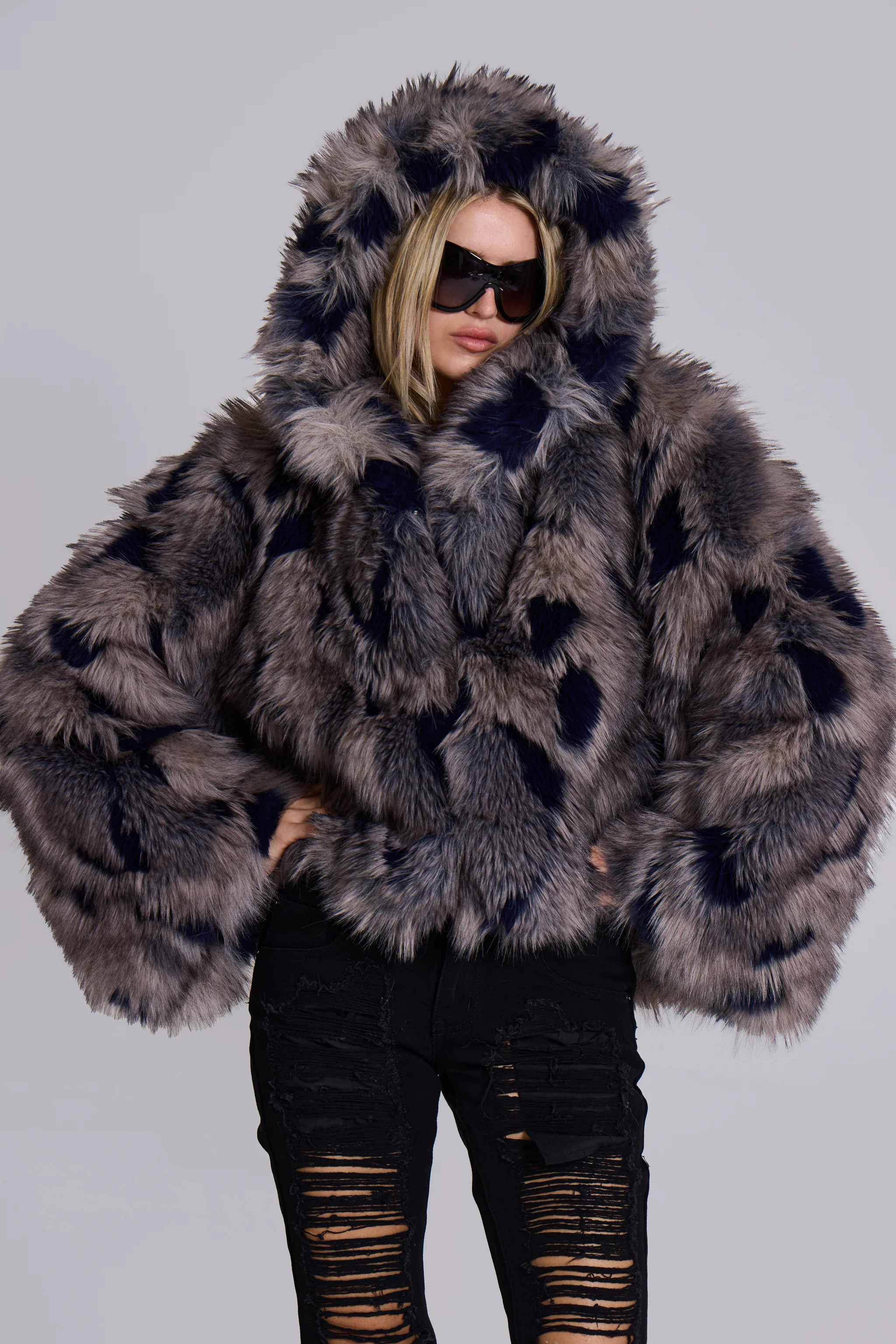 Mara Oversized Faux Fur Coat in Ashen - Image 9