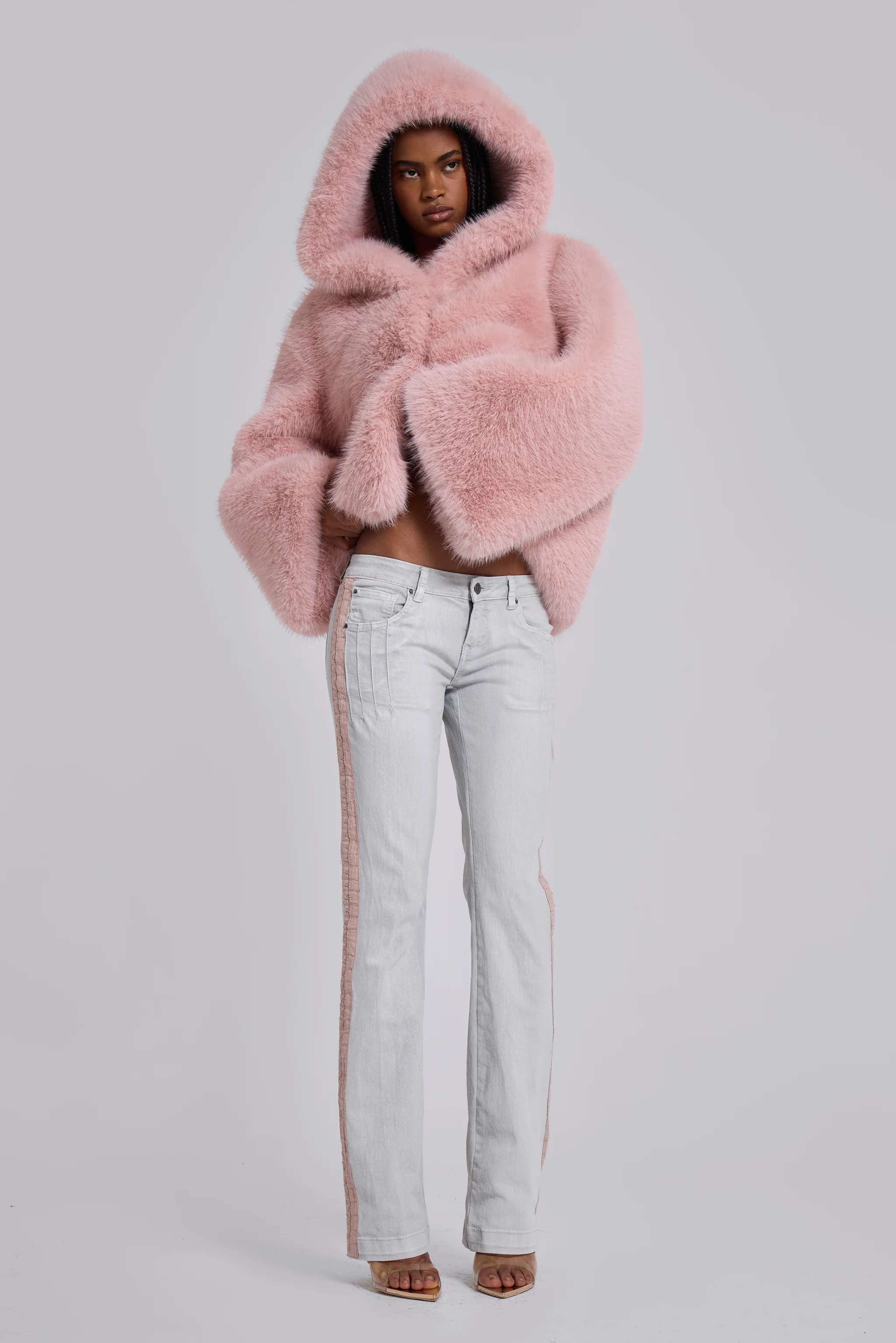 Mara Oversized Faux Fur Coat in Pink - Image 12