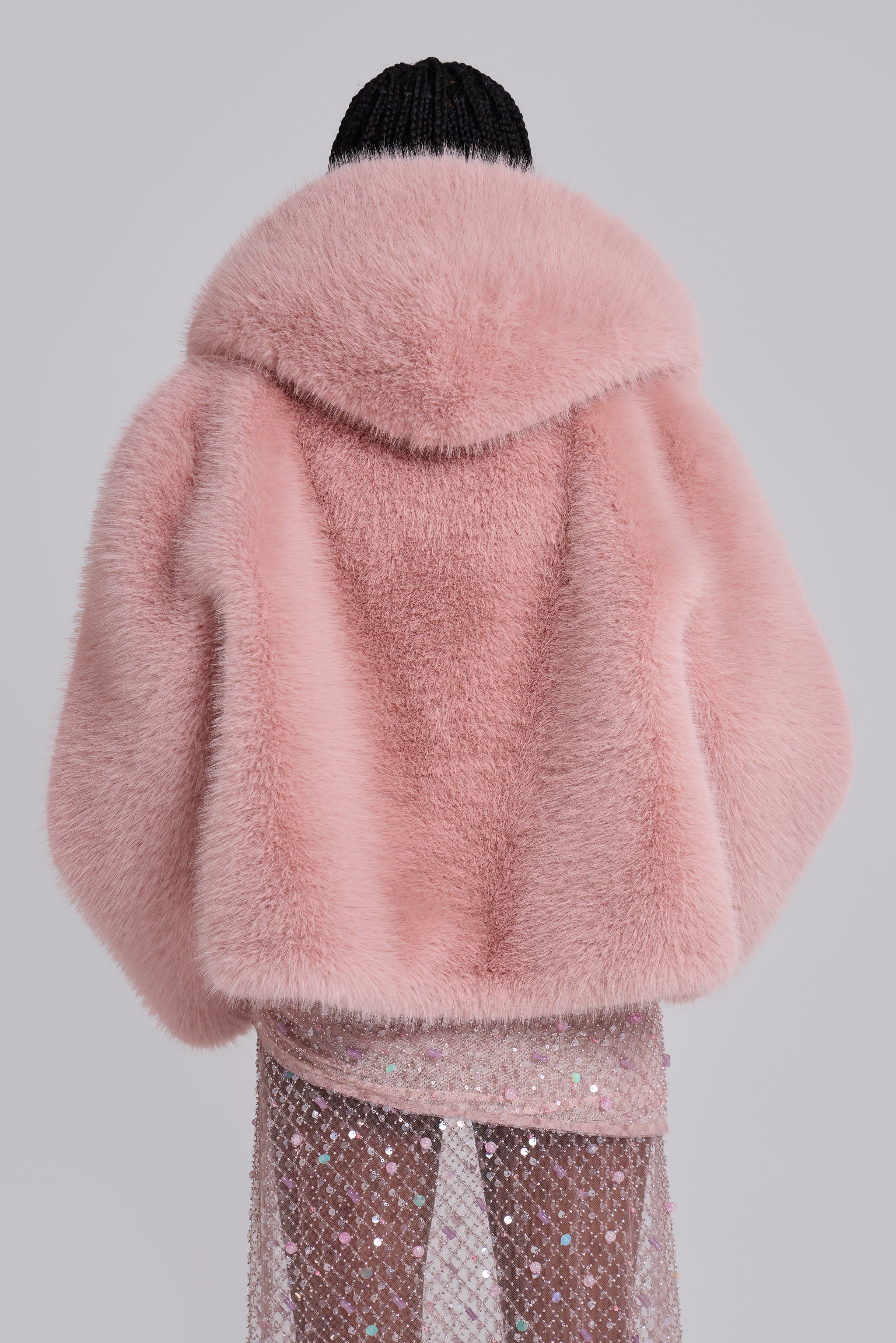 Mara Oversized Faux Fur Coat in Pink - Image 3