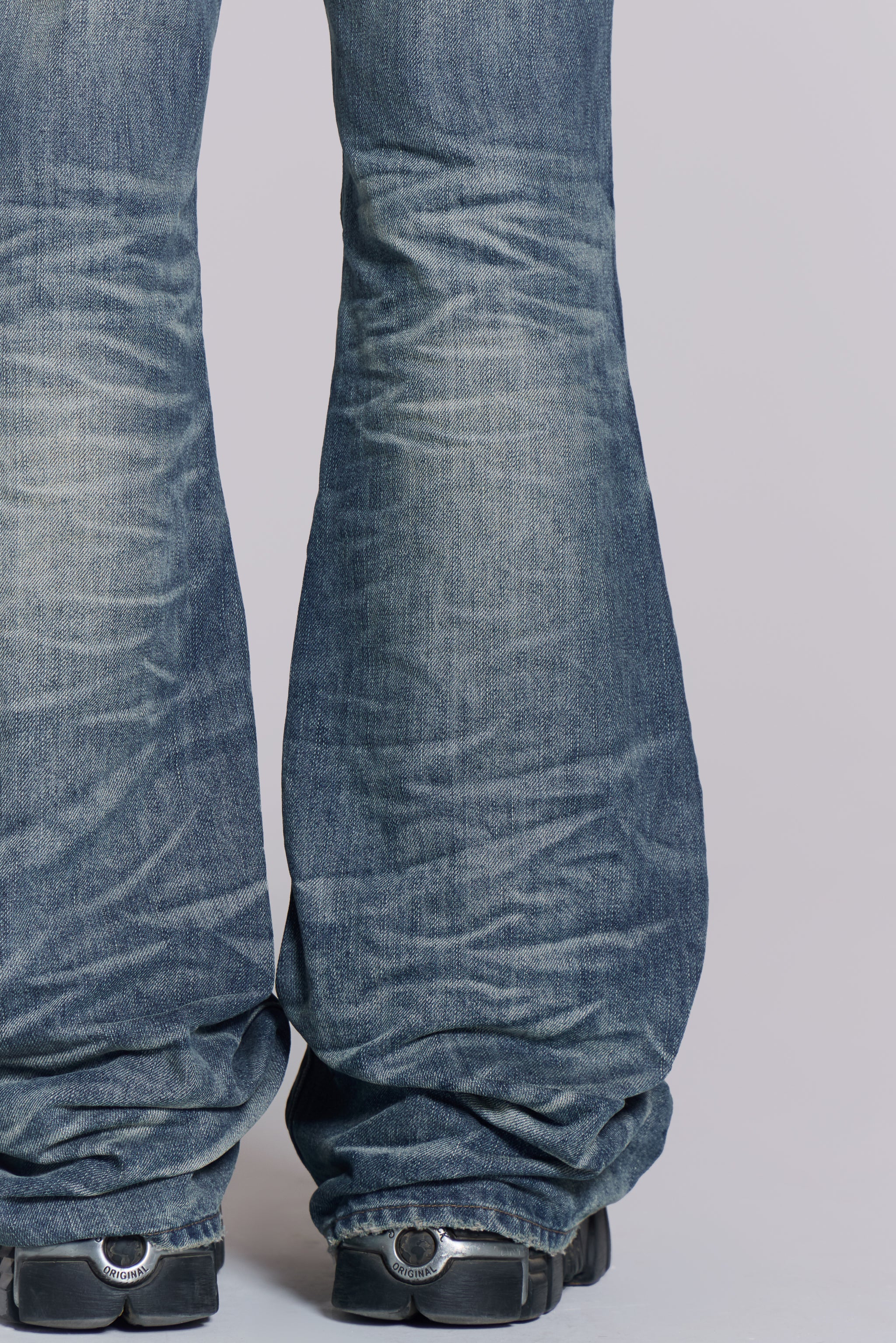 Mid Blue Distressed Creased Drift Bootcut Jeans - Image 5