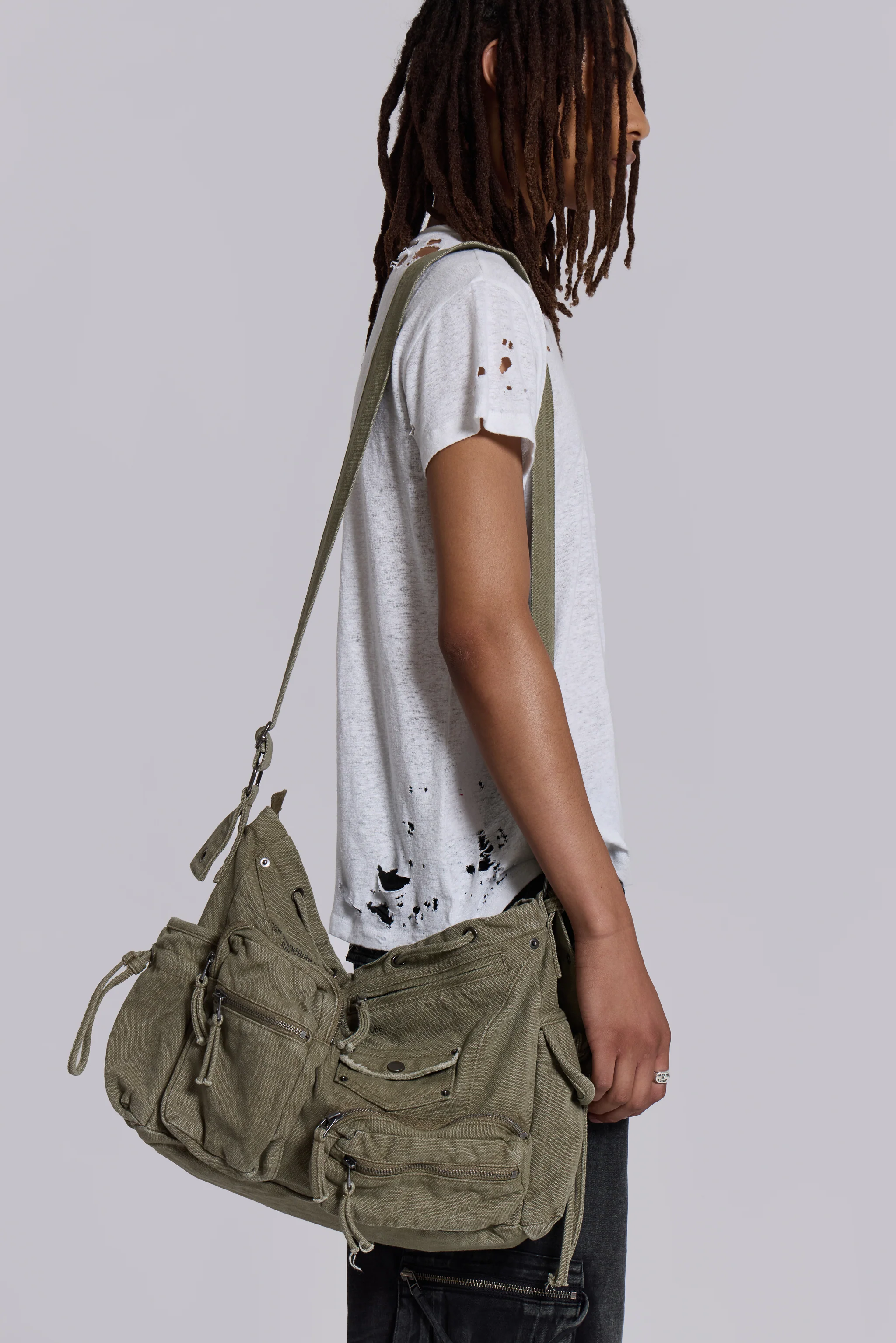 Khaki Military Utility Satchel Bag - Image 3