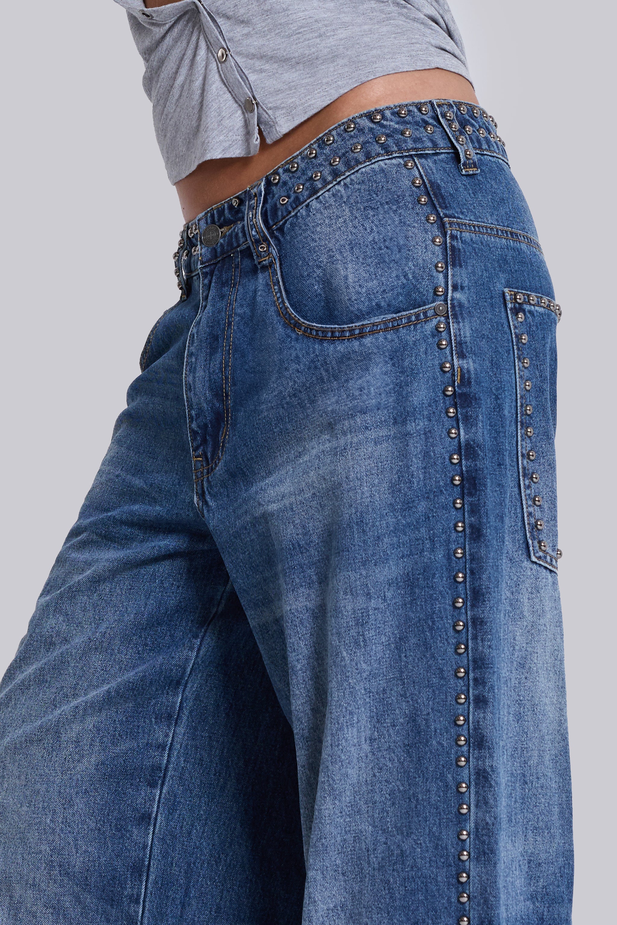 Nailed Studded Colossus Jeans in Mid Blue Wash - Image 13