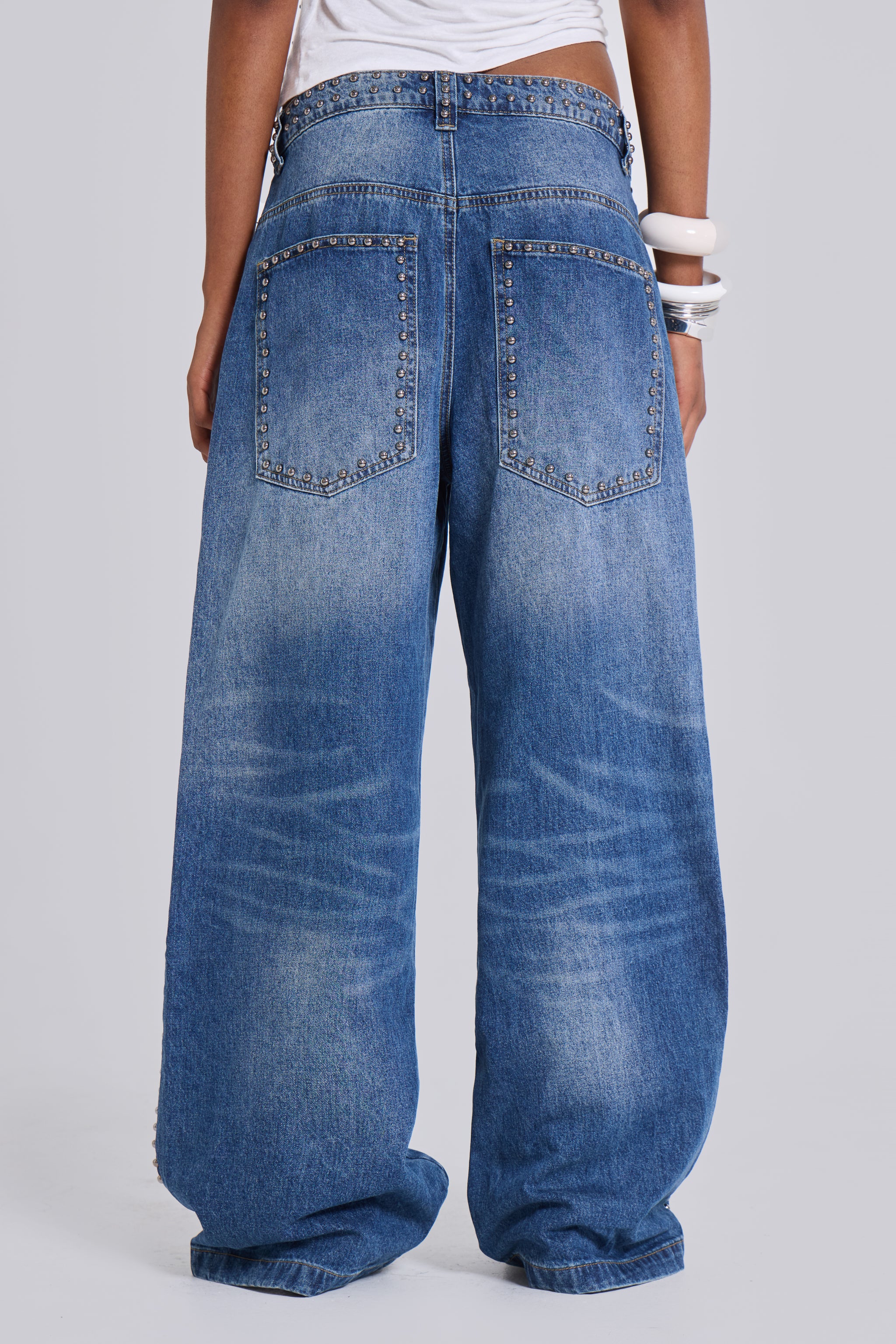 Nailed Studded Colossus Jeans in Mid Blue Wash - Image 6
