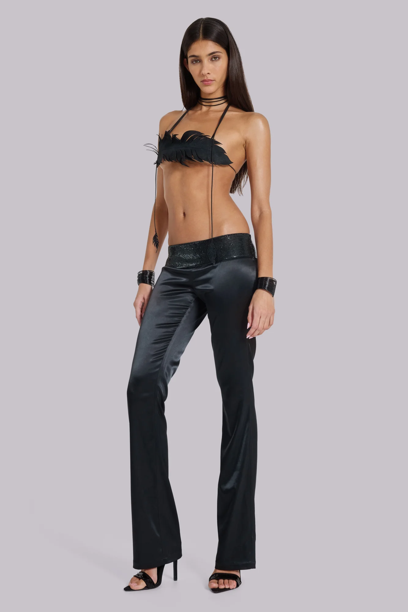 Nivi Chainmail Satin Trousers in Black - Image 5