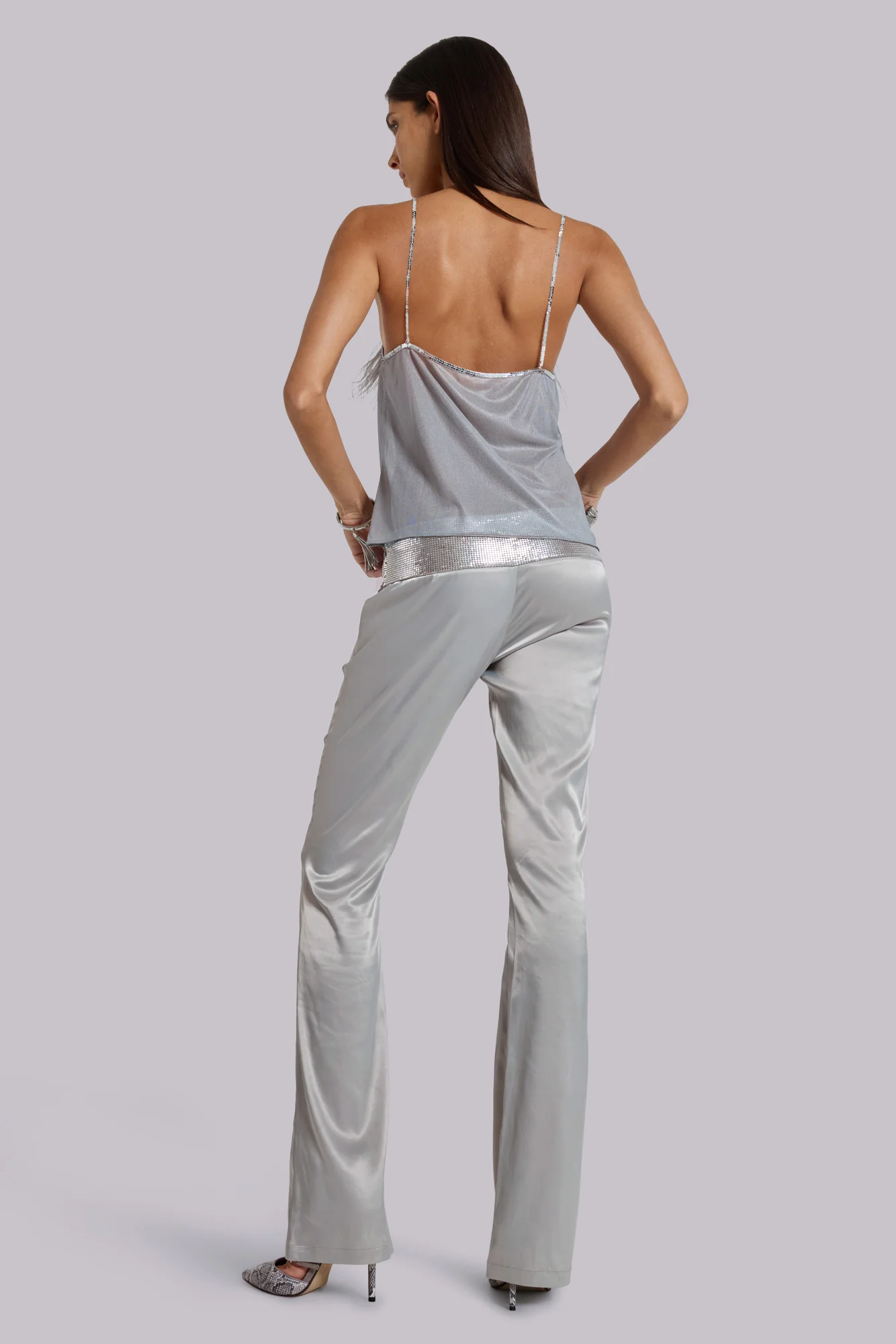 Nivi Chainmail Satin Trousers in Silver - Image 8