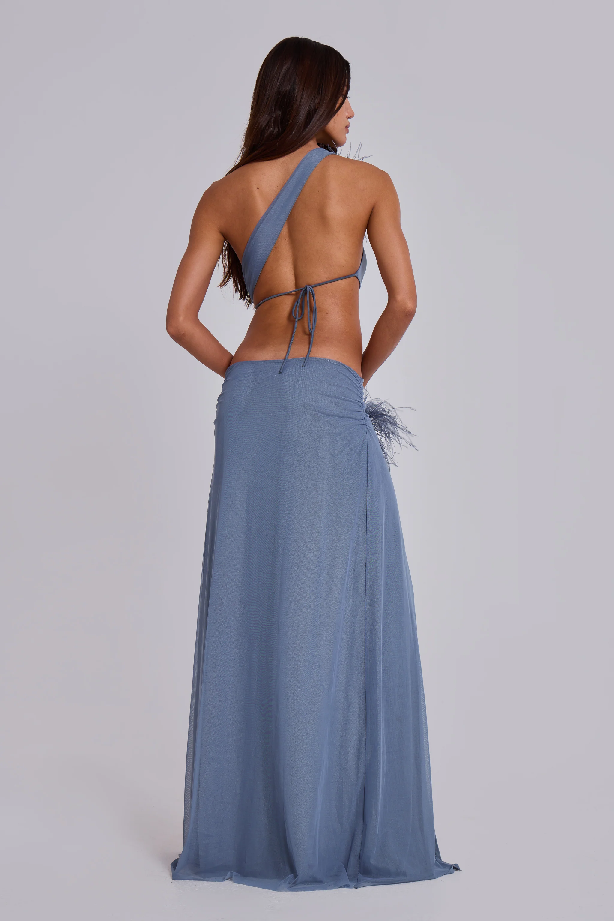 Noctelle Cut Out Maxi Dress with Feathers - Image 3