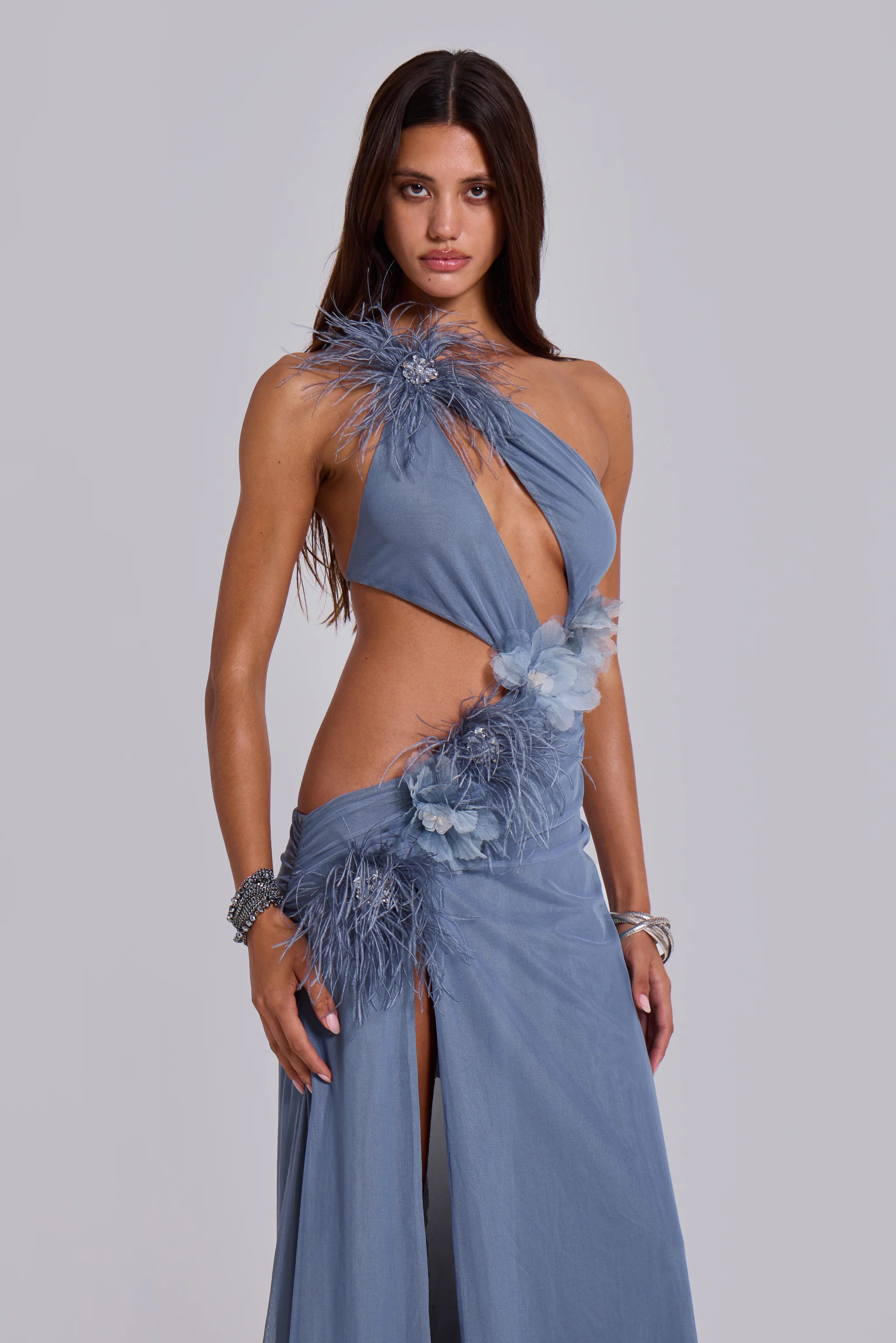 Noctelle Cut Out Maxi Dress with Feathers - Image 6
