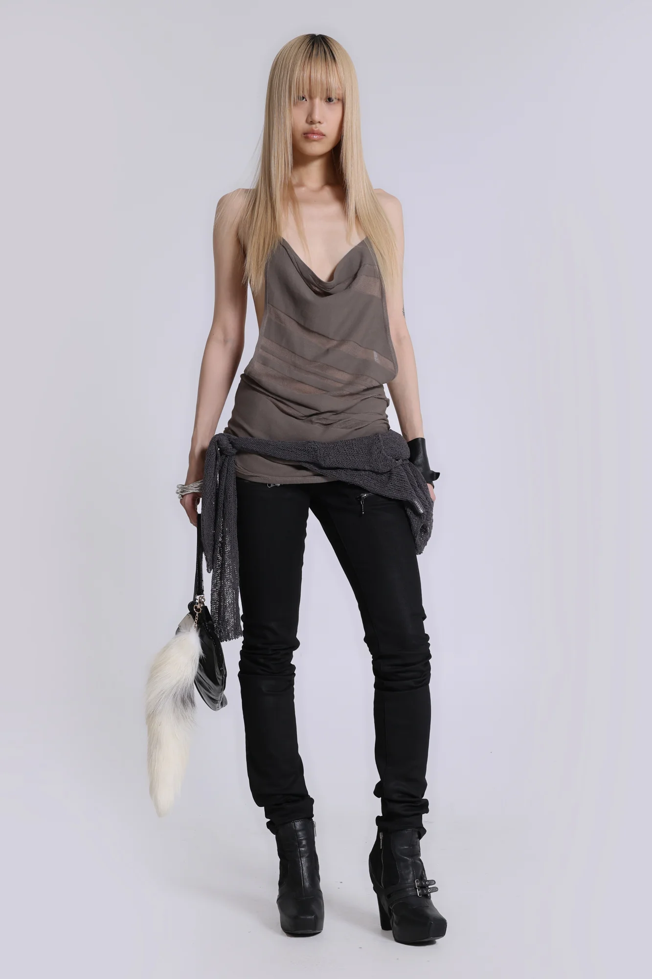Noir Knit Mini Dress in Truffle - Image 8