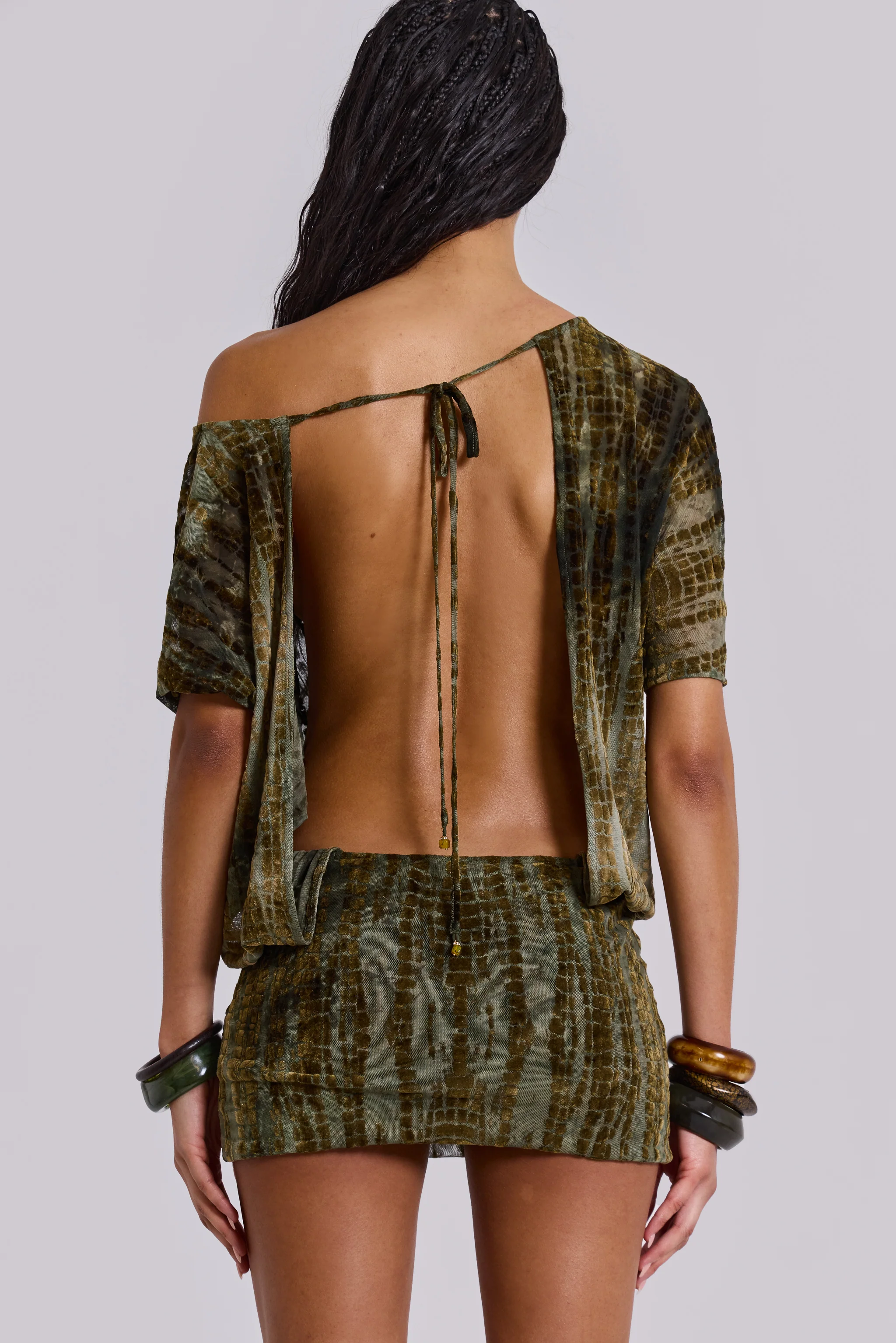 Ophidian Devore Backless Mini Dress in Croc - Image 2