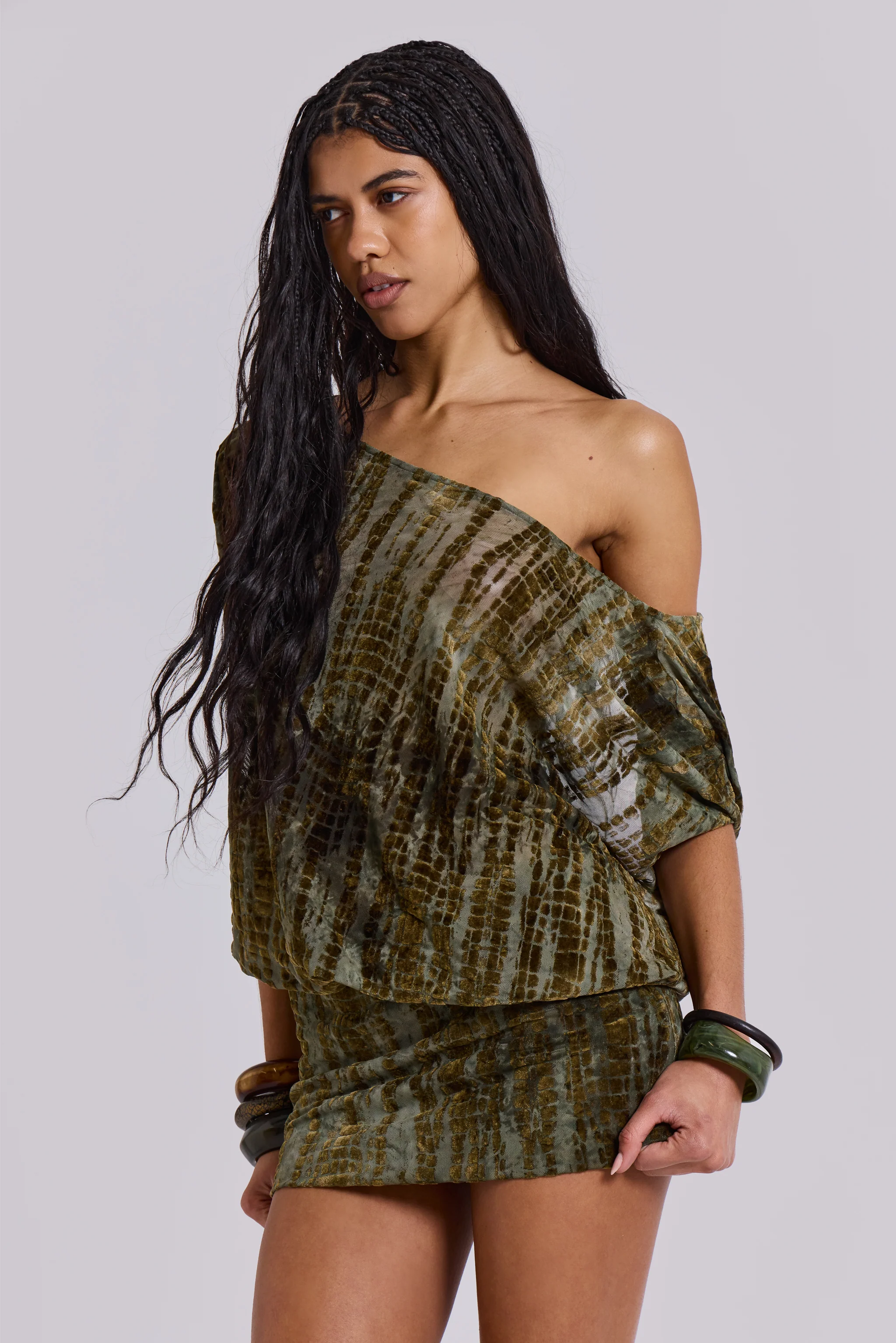 Ophidian Devore Backless Mini Dress in Croc - Image 3