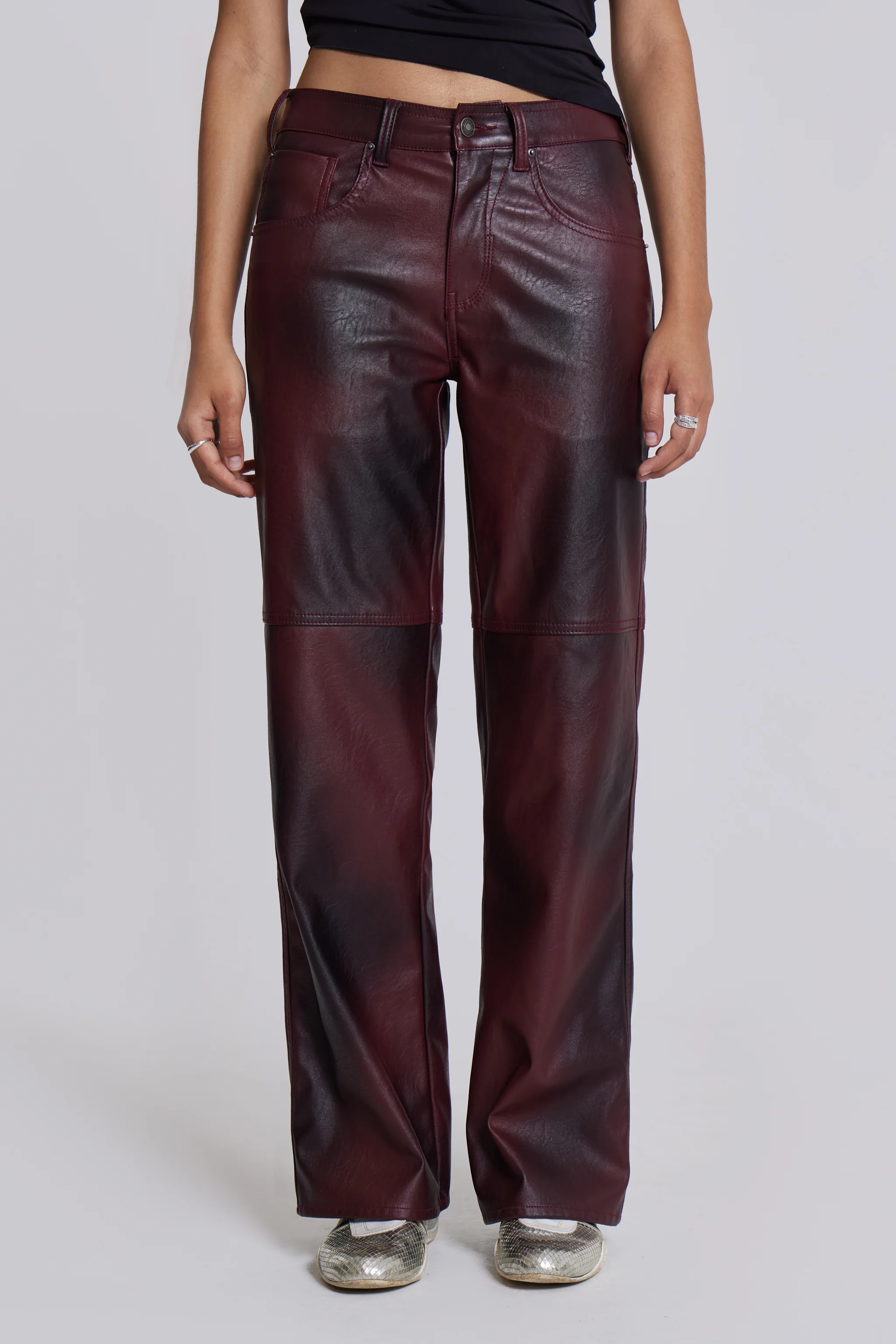 Oxblood Faux Leather Pants - Image 2
