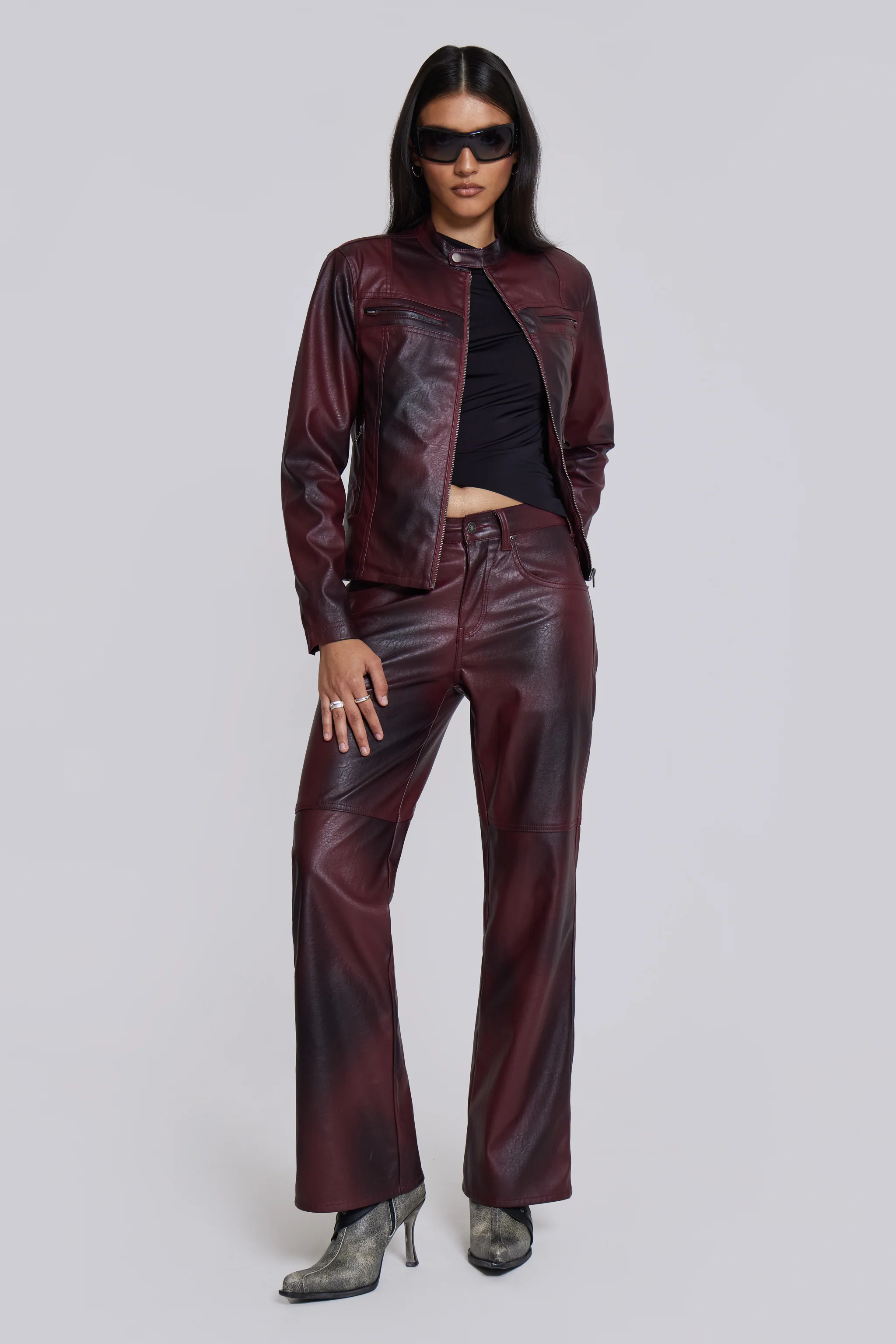 Oxblood Faux Leather Pants - Image 4