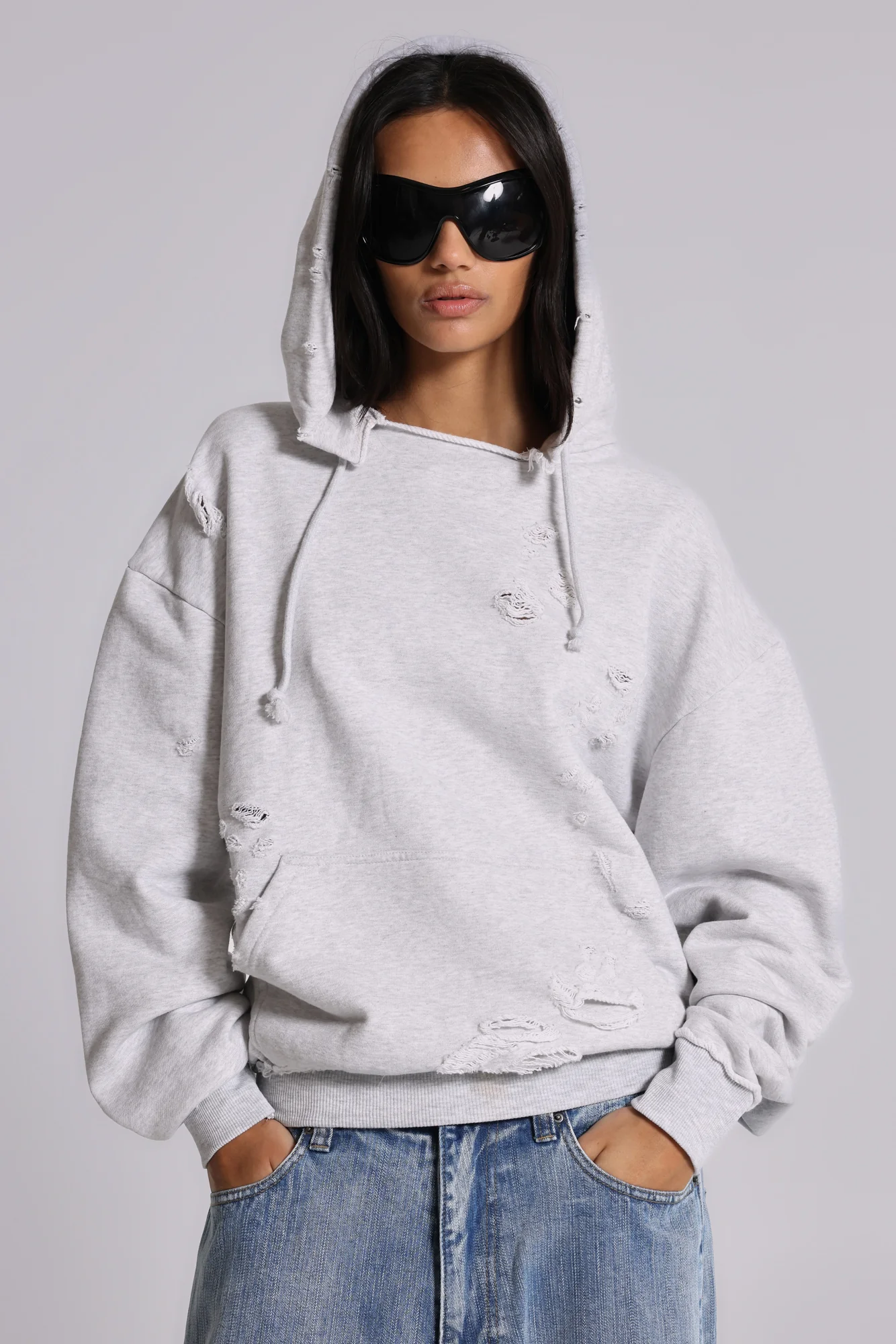 Pullover Bitten Hoodie in Grey Marl - Image 5