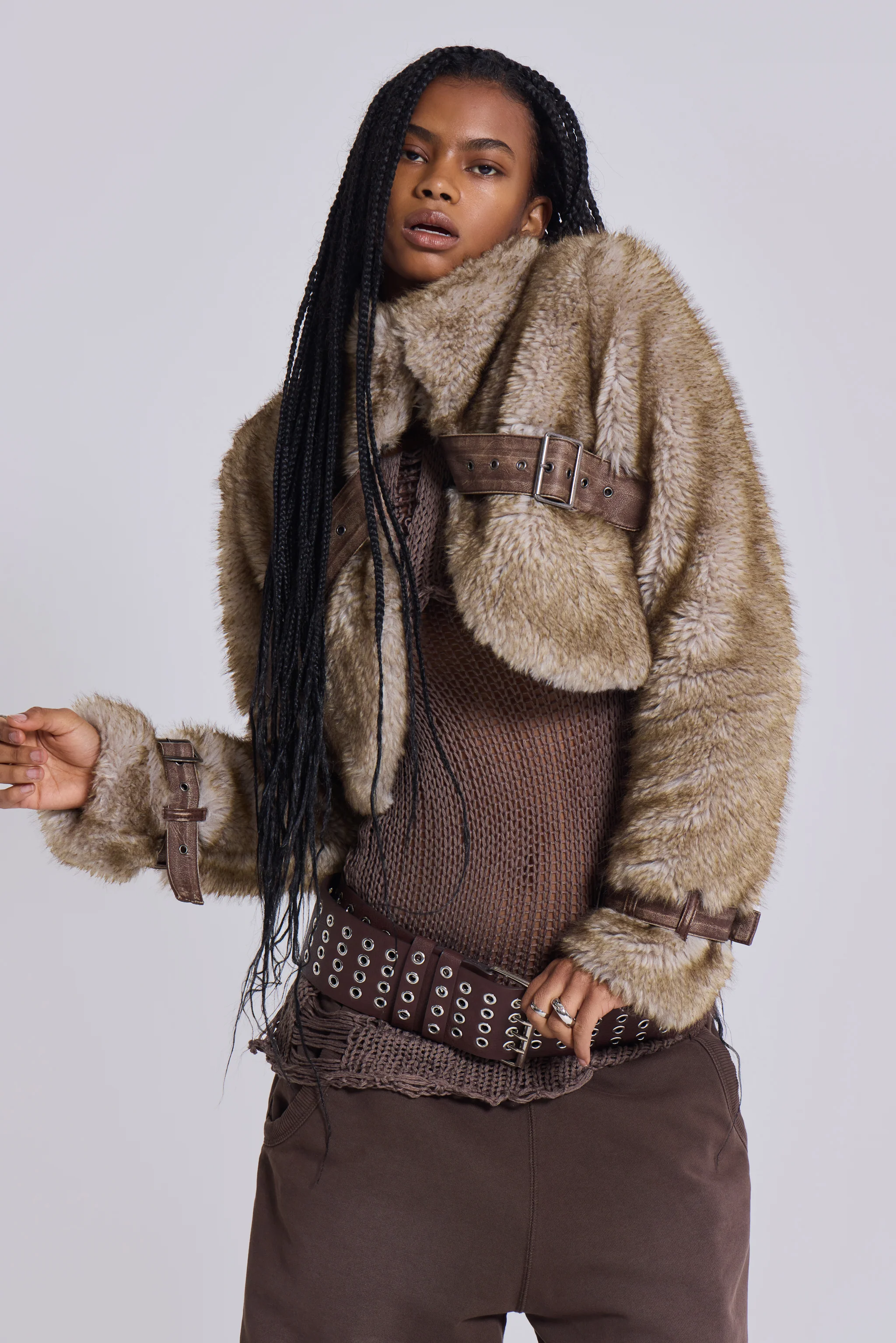 Raven Faux Fur & Leather Crop Jacket - Image 11