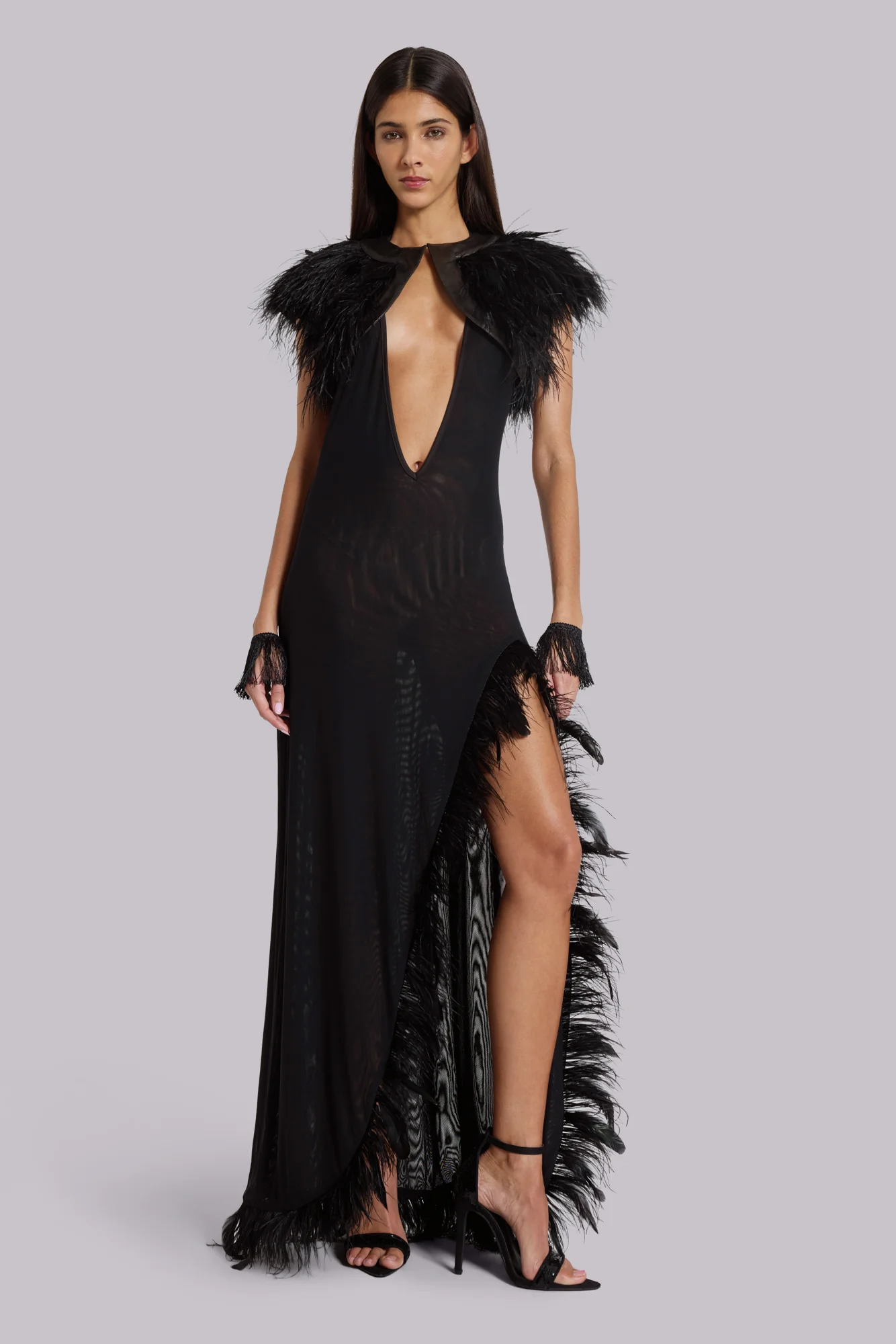 Ravenna Backless Halter Maxi Dress with Feathers - Image 7