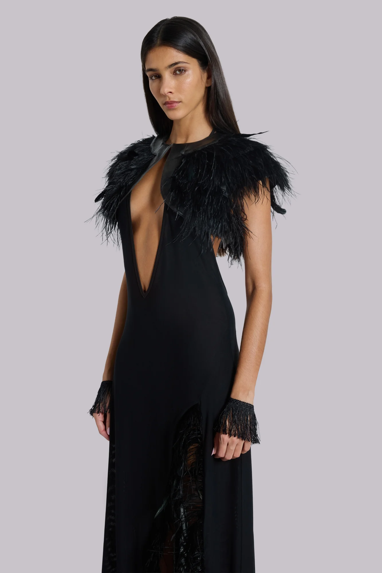 Ravenna Backless Halter Maxi Dress with Feathers - Image 8
